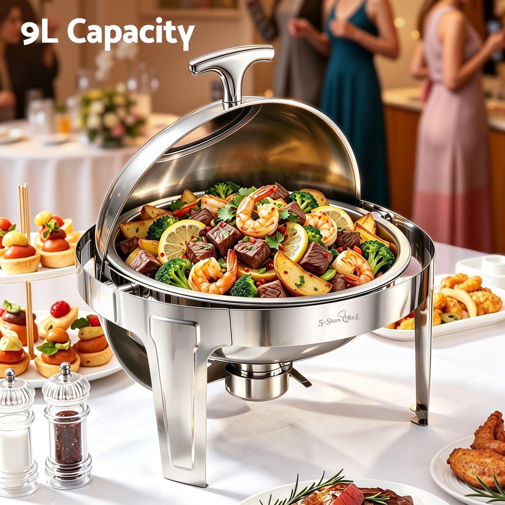 5-Star Chef 9L Chafing Dish Buffet Warmer Food Warmer Catering Server Round - Appliances > Kitchen Appliances > Food Warmers & Chafing Dishes - Rivercity House & Home Co. (ABN 18 642 972 209) - Affordable Modern Furniture Australia