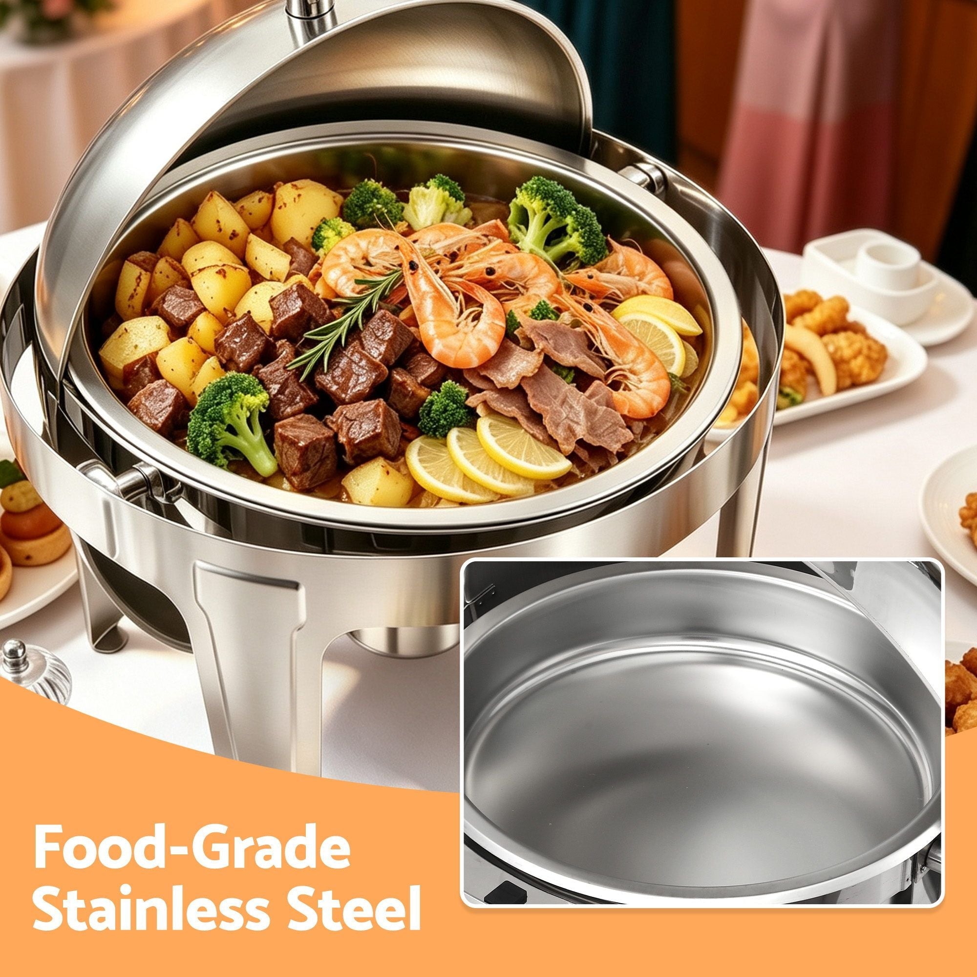 5-Star Chef 9L Chafing Dish Buffet Warmer Food Warmer Catering Server Round - Appliances > Kitchen Appliances > Food Warmers & Chafing Dishes - Rivercity House & Home Co. (ABN 18 642 972 209) - Affordable Modern Furniture Australia
