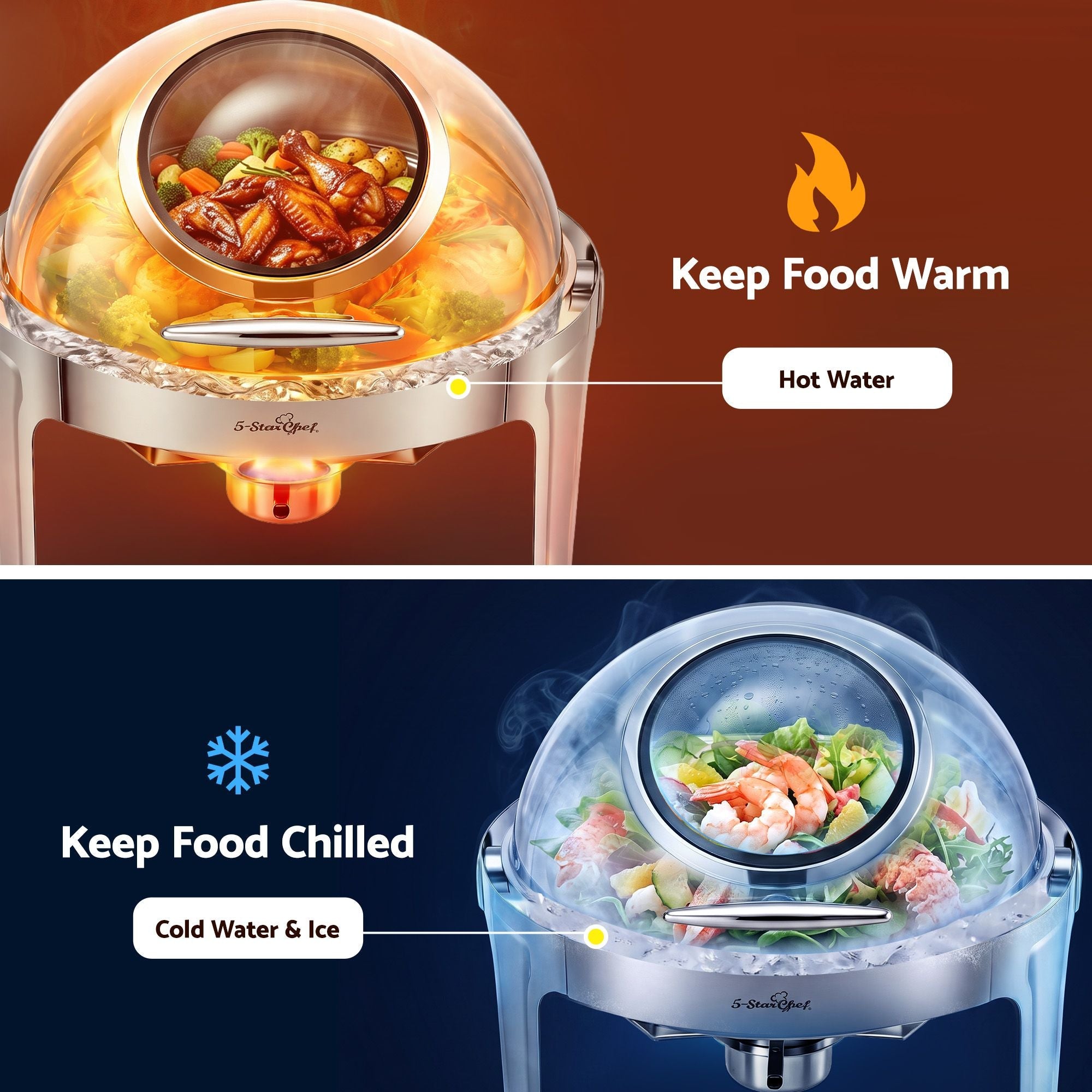 5-Star Chef 9L Chafing Dish Buffet Warmer Food Warmer Catering Server Round - Appliances > Kitchen Appliances > Food Warmers & Chafing Dishes - Rivercity House & Home Co. (ABN 18 642 972 209) - Affordable Modern Furniture Australia
