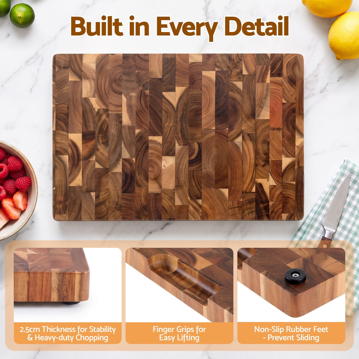 5-Star Chef Acacia Wooden Cutting Board End Grain Chopping Board - Home & Garden > Kitchenware > Bakeware & Accessories - Rivercity House & Home Co. (ABN 18 642 972 209) - Affordable Modern Furniture Australia