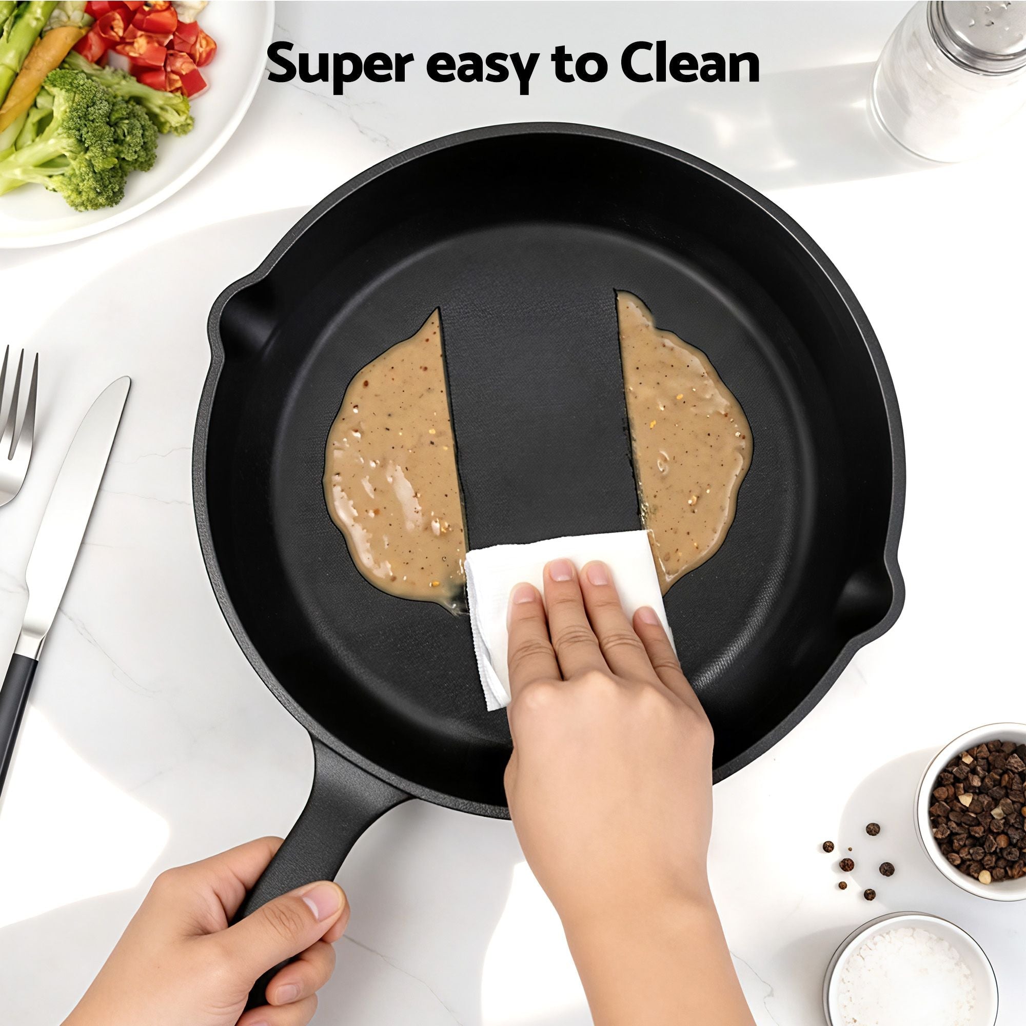 5 - Star Chef Cast Iron Fry Pan Skillet Cookware Set Induction Black 14/16/20/24cm - Home & Garden > Kitchenware > Skillets & Frying Pans - Rivercity House & Home Co. (ABN 18 642 972 209) - Affordable Modern Furniture Australia