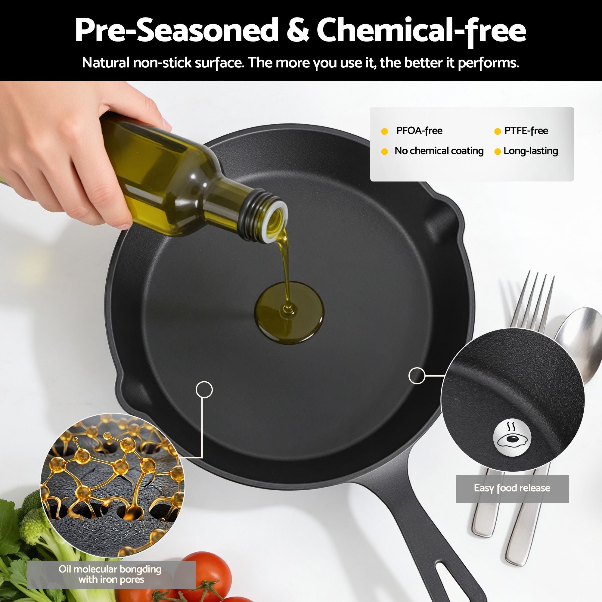 5 - Star Chef Cast Iron Fry Pan Skillet Cookware Set Induction Black 14/16/20/24cm - Home & Garden > Kitchenware > Skillets & Frying Pans - Rivercity House & Home Co. (ABN 18 642 972 209) - Affordable Modern Furniture Australia