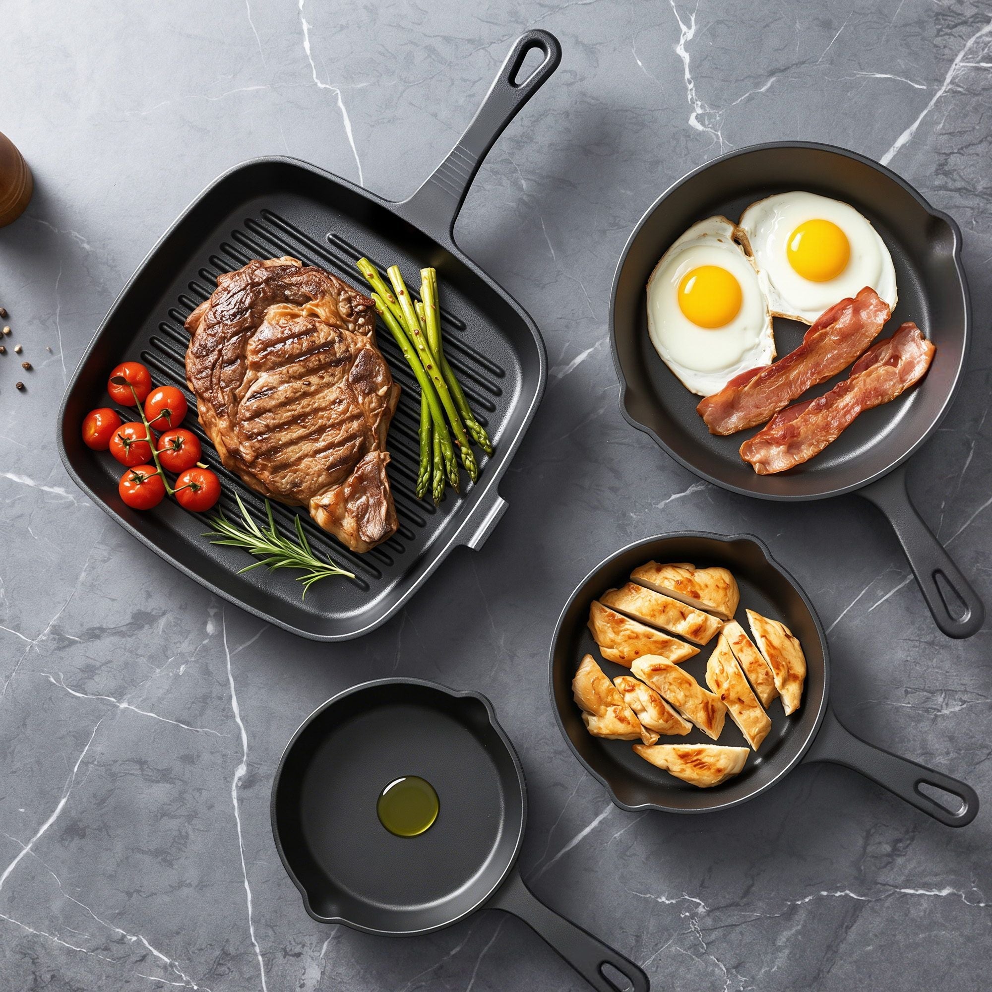5 - Star Chef Cast Iron Fry Pan Skillet Cookware Set Induction Black 14/16/20/24cm - Home & Garden > Kitchenware > Skillets & Frying Pans - Rivercity House & Home Co. (ABN 18 642 972 209) - Affordable Modern Furniture Australia