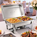 8L 2-Pan Buffet Warmer Chafing Dish with Foldable Stand - Stainless Steel