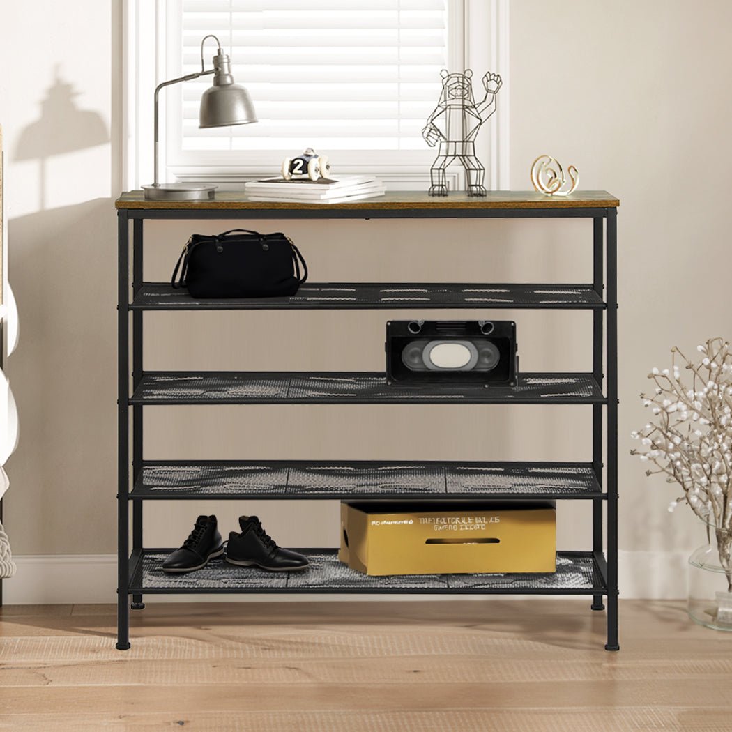 5 - Tier 100cm Wide Shoe Rack Storage Cabinet - Brown - Rivercity House & Home Co. (ABN 18 642 972 209) - Affordable Modern Furniture Australia