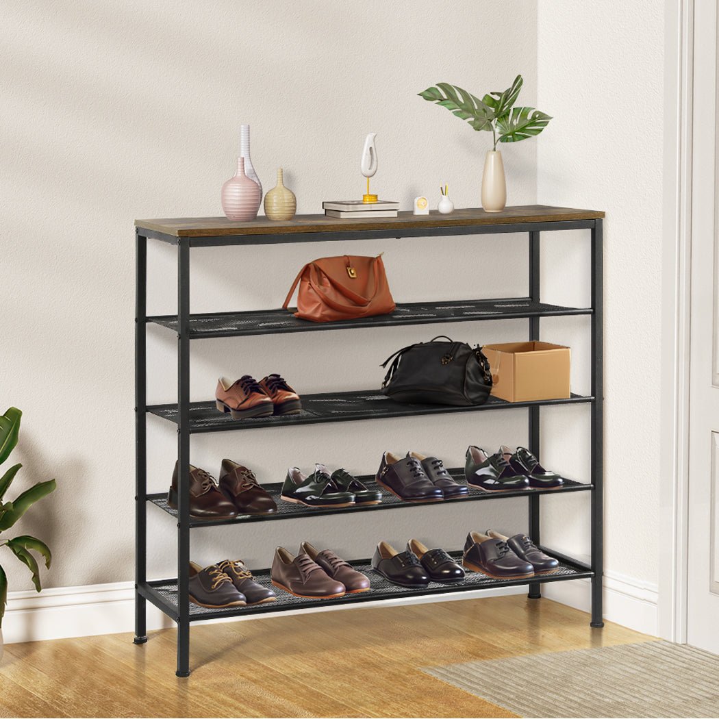 5 - Tier 100cm Wide Shoe Rack Storage Cabinet - Brown - Rivercity House & Home Co. (ABN 18 642 972 209) - Affordable Modern Furniture Australia