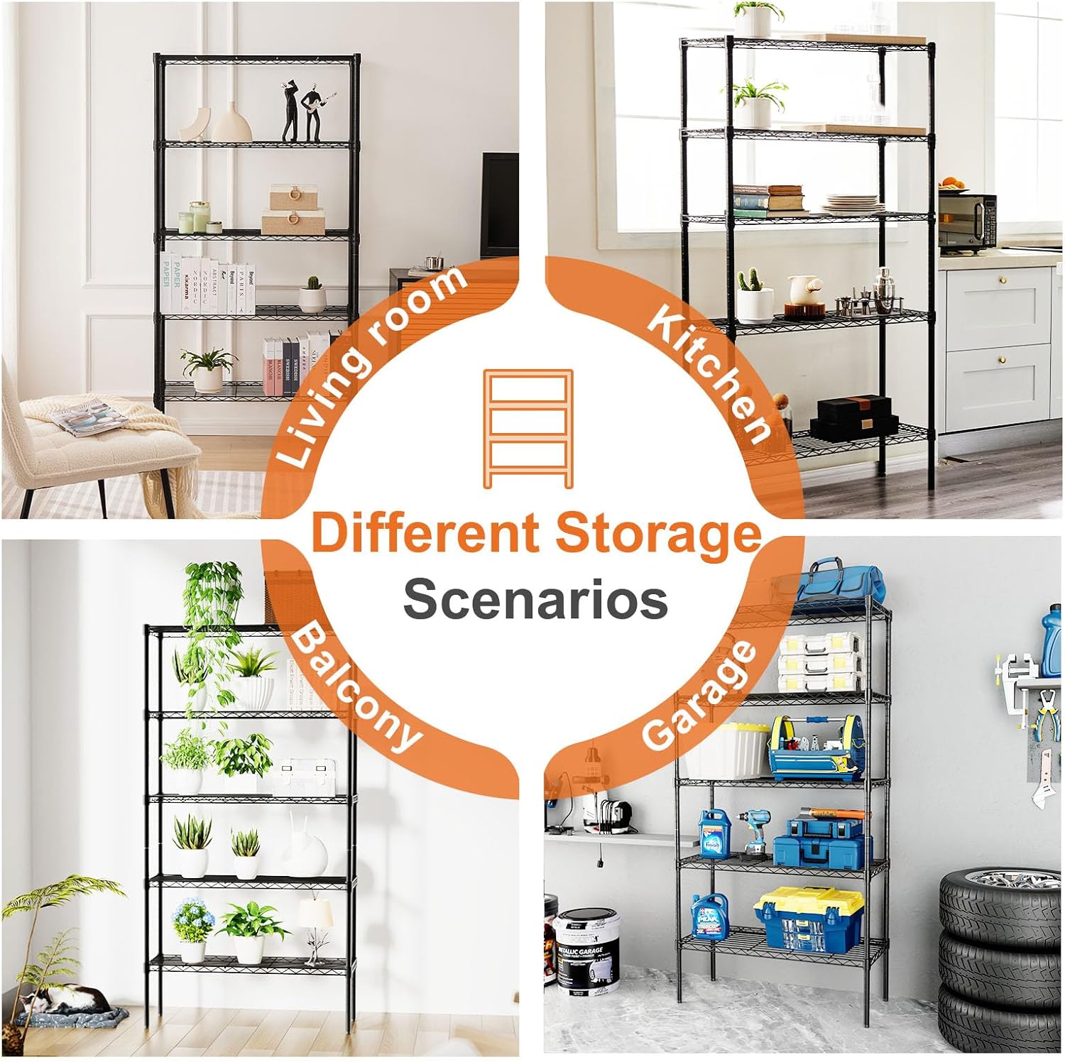 5 - Tier Adjustable Metal Storage Shelves Wire Rack Organizer for Kitchen, Pantry, Bathroom or Laundry Room (60cm W x 40cm D x 176cm H) - Home & Garden > Storage > Clothing & Wardrobe Storage - Rivercity House & Home Co. (ABN 18 642 972 209) - Affordable Modern Furniture Australia