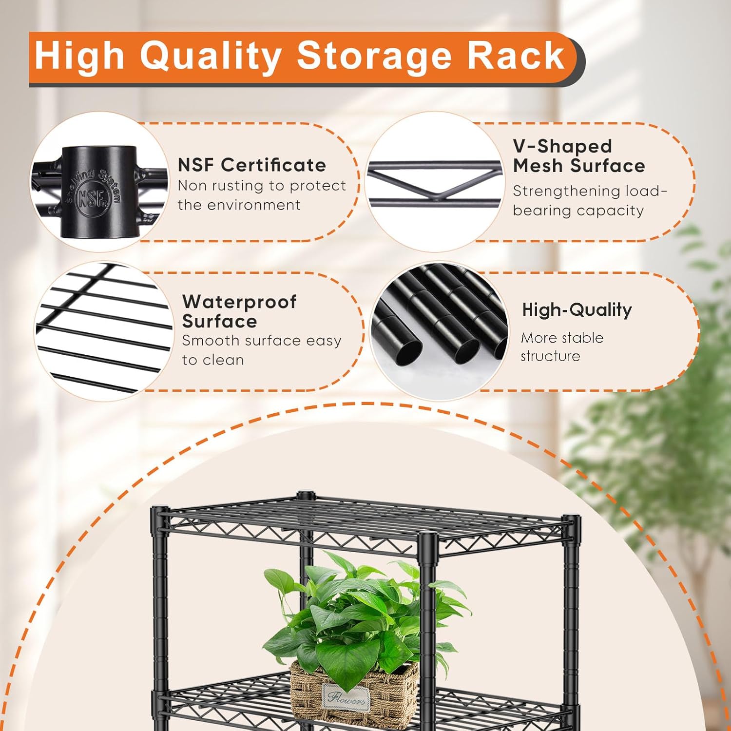 5 - Tier Adjustable Metal Storage Shelves Wire Rack Organizer for Kitchen, Pantry, Bathroom or Laundry Room (60cm W x 40cm D x 176cm H) - Home & Garden > Storage > Clothing & Wardrobe Storage - Rivercity House & Home Co. (ABN 18 642 972 209) - Affordable Modern Furniture Australia