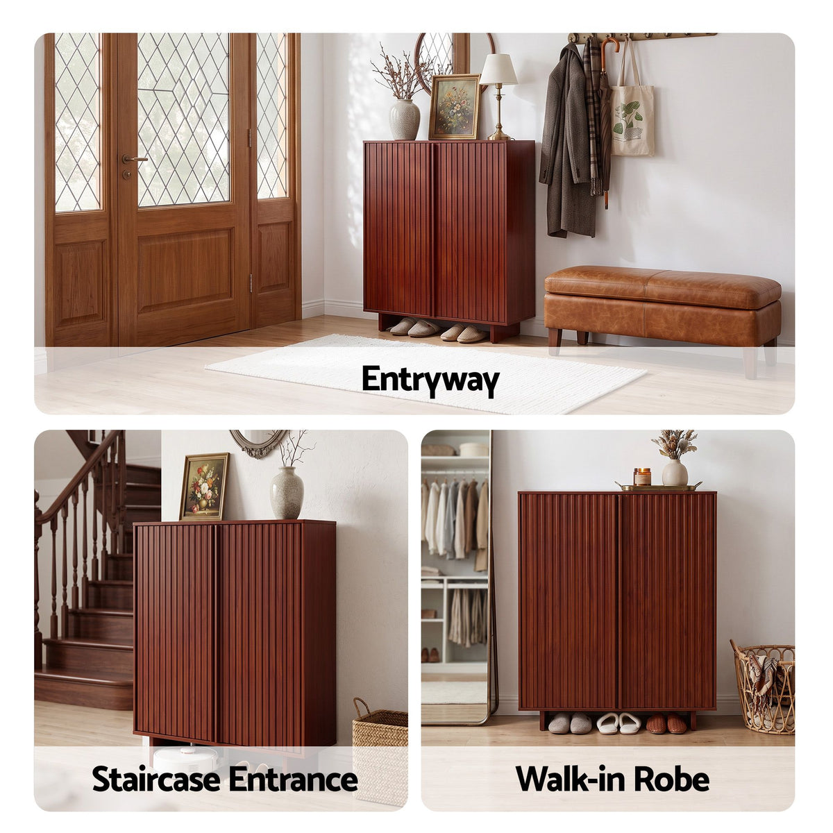 5 Tier Adjustable Shoe Cabinet Storage Organiser with Fluted Doors - Walnut - Furniture > Living Room > Shoe Storage - Rivercity House & Home Co. (ABN 18 642 972 209) - Affordable Modern Furniture Australia