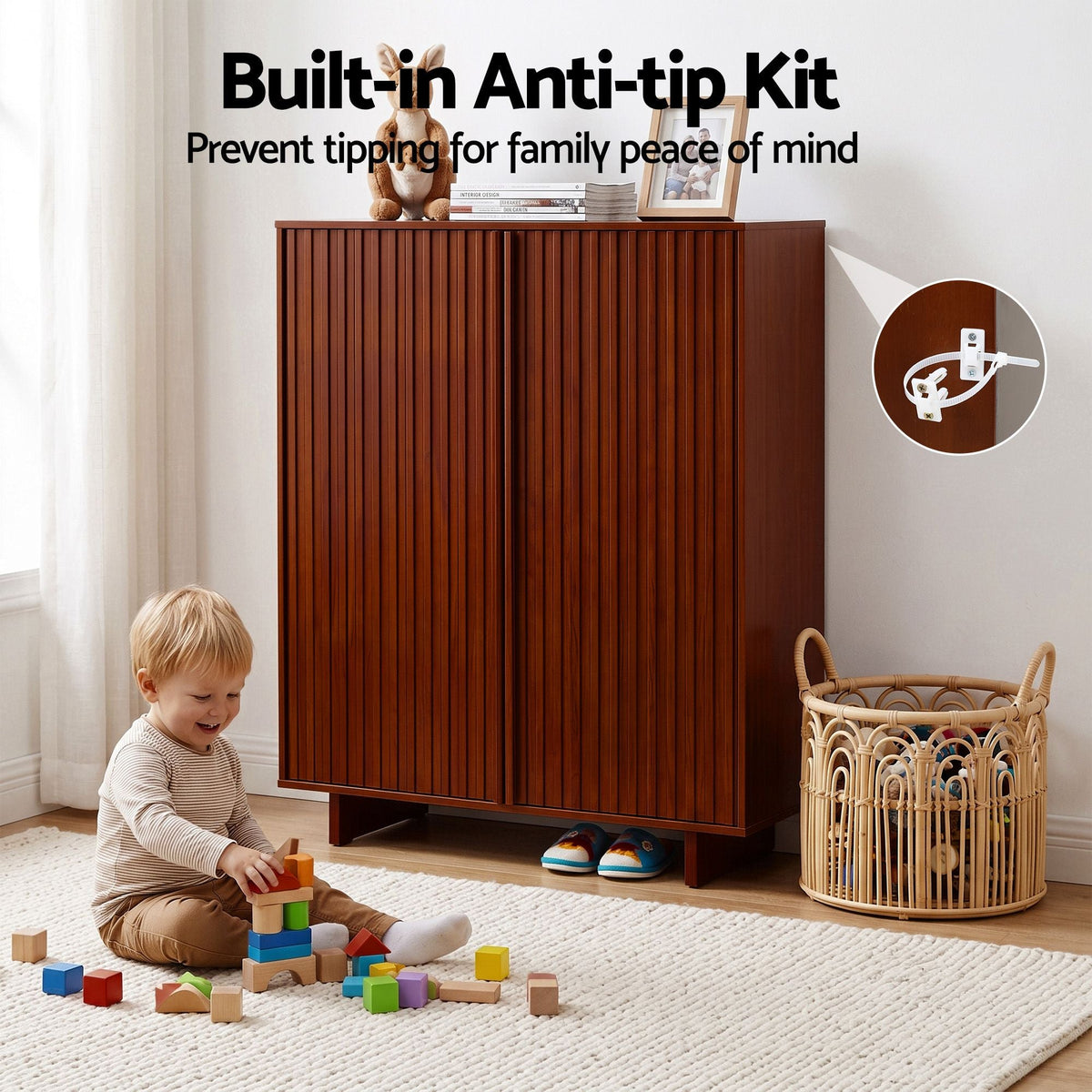 5 Tier Adjustable Shoe Cabinet Storage Organiser with Fluted Doors - Walnut - Furniture > Living Room > Shoe Storage - Rivercity House & Home Co. (ABN 18 642 972 209) - Affordable Modern Furniture Australia