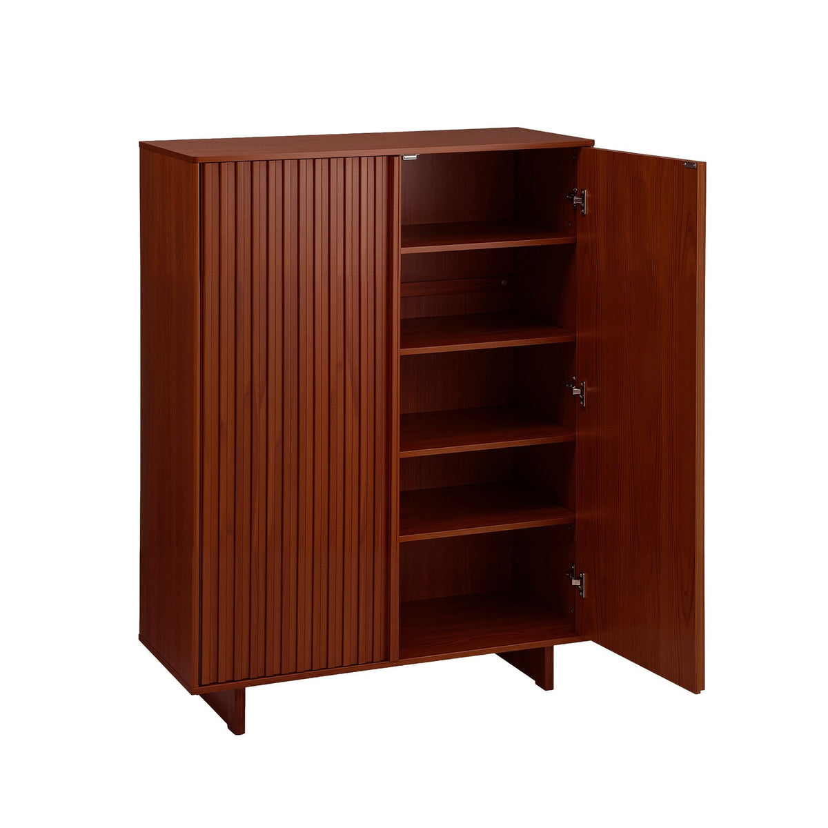 5 Tier Adjustable Shoe Cabinet Storage Organiser with Fluted Doors - Walnut - Furniture > Living Room > Shoe Storage - Rivercity House & Home Co. (ABN 18 642 972 209) - Affordable Modern Furniture Australia