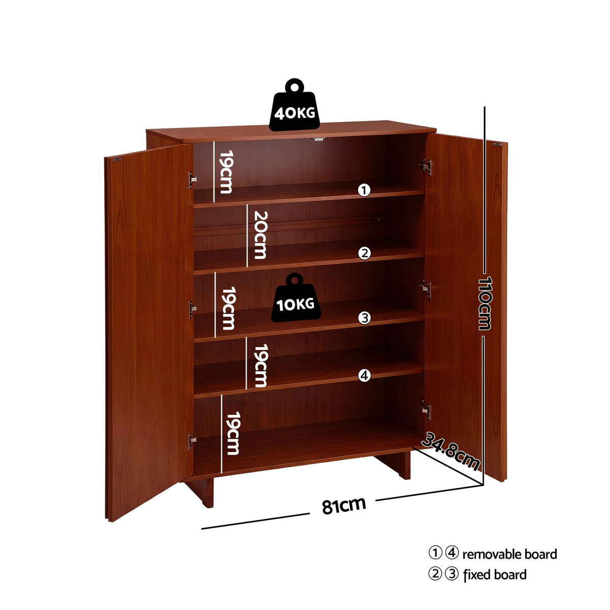 5 Tier Adjustable Shoe Cabinet Storage Organiser with Fluted Doors - Walnut - Furniture > Living Room > Shoe Storage - Rivercity House & Home Co. (ABN 18 642 972 209) - Affordable Modern Furniture Australia
