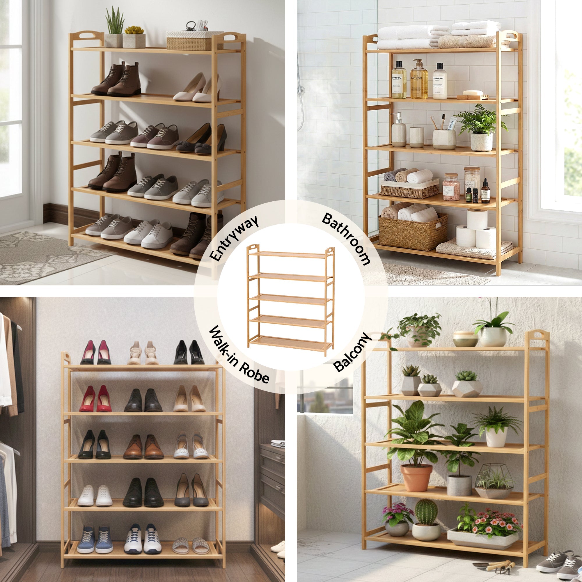 5 Tier Bamboo Shoe Rack Storage Organiser - Pine - Furniture > Living Room > Shoe Storage - Rivercity House & Home Co. (ABN 18 642 972 209) - Affordable Modern Furniture Australia