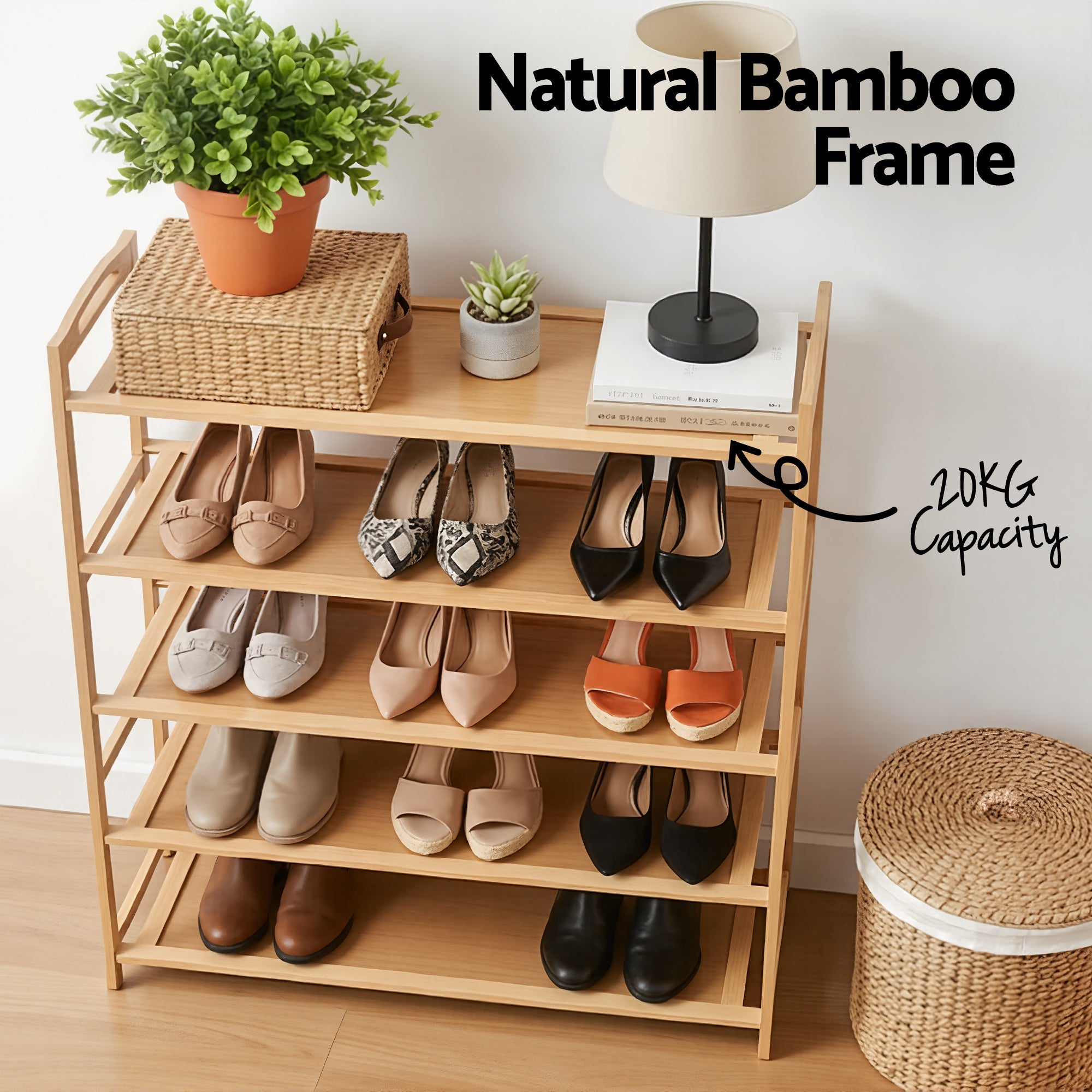 5 Tier Bamboo Shoe Rack Storage Organiser - Pine - Furniture > Living Room > Shoe Storage - Rivercity House & Home Co. (ABN 18 642 972 209) - Affordable Modern Furniture Australia