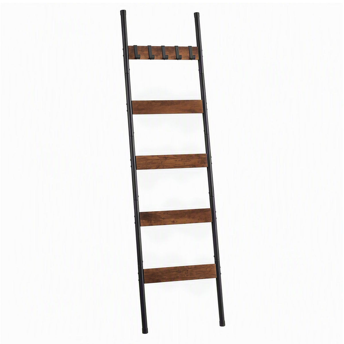 5-Tier Blanket Ladder with Anti-Tip Kit and 5 Hooks for Clothes and Bags, Leaning Towel and Quilt Rack - Black - Home & Garden > Bathroom Accessories > Towel Racks & Holders - Rivercity House & Home Co. (ABN 18 642 972 209) - Affordable Modern Furniture Australia