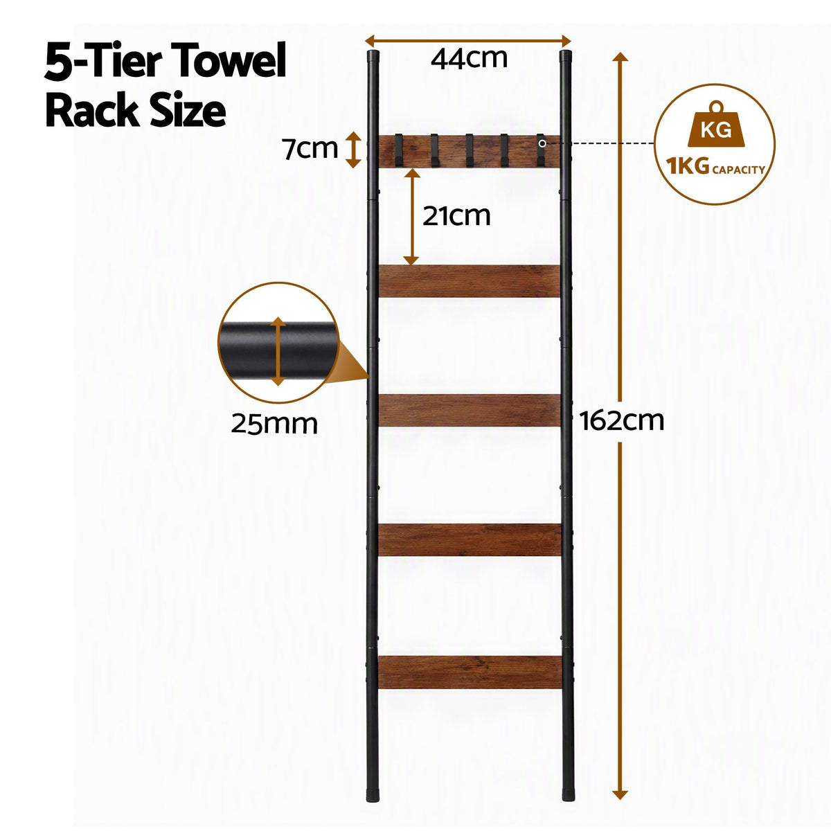 5-Tier Blanket Ladder with Anti-Tip Kit and 5 Hooks for Clothes and Bags, Leaning Towel and Quilt Rack - Black - Home & Garden > Bathroom Accessories > Towel Racks & Holders - Rivercity House & Home Co. (ABN 18 642 972 209) - Affordable Modern Furniture Australia