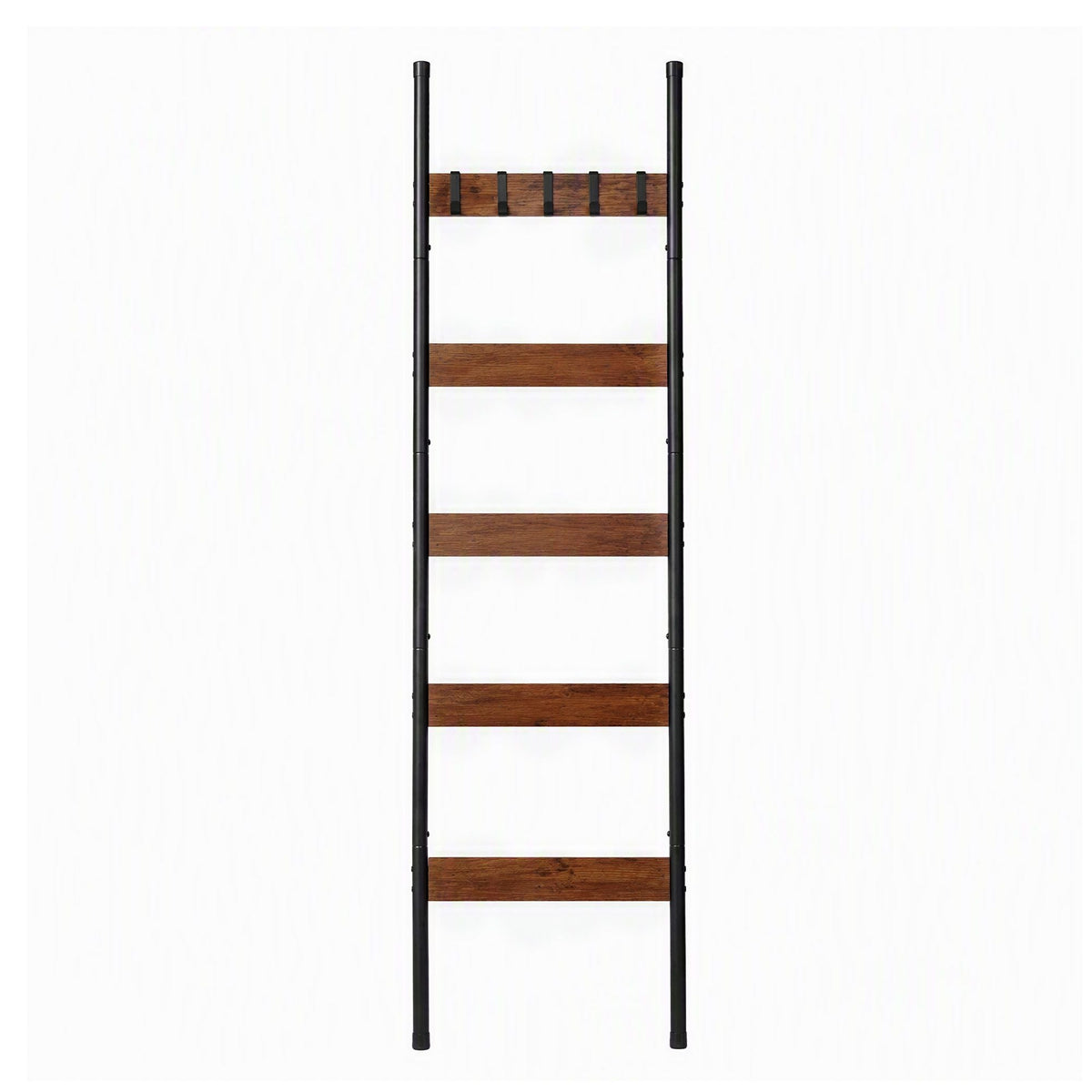 5-Tier Blanket Ladder with Anti-Tip Kit and 5 Hooks for Clothes and Bags, Leaning Towel and Quilt Rack - Black - Home & Garden > Bathroom Accessories > Towel Racks & Holders - Rivercity House & Home Co. (ABN 18 642 972 209) - Affordable Modern Furniture Australia