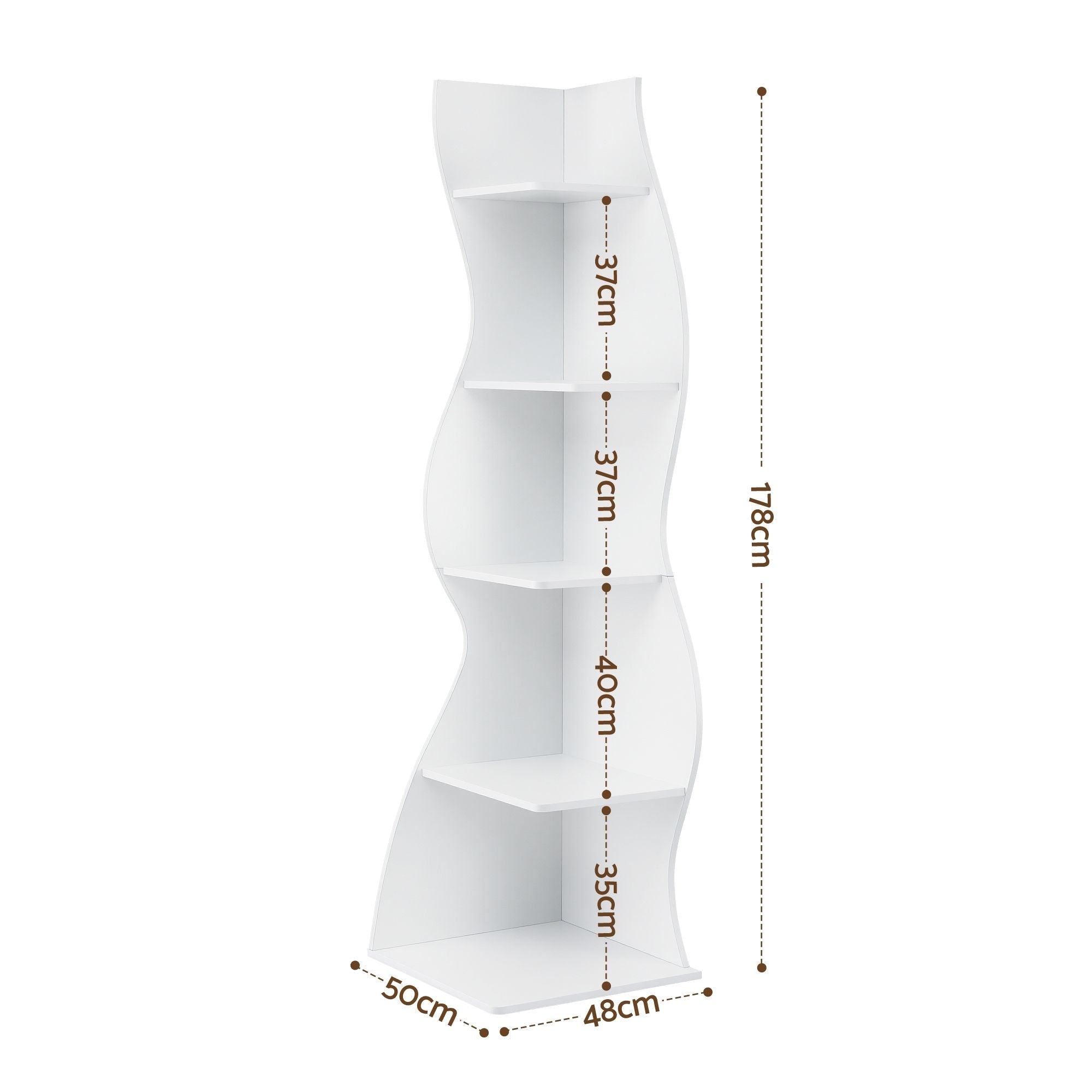 5-Tier Bookshelf Corner Shelf S-shaped Storage Rack White - Furniture > Living Room > Bookcases & Shelves - Rivercity House & Home Co. (ABN 18 642 972 209) - Affordable Modern Furniture Australia