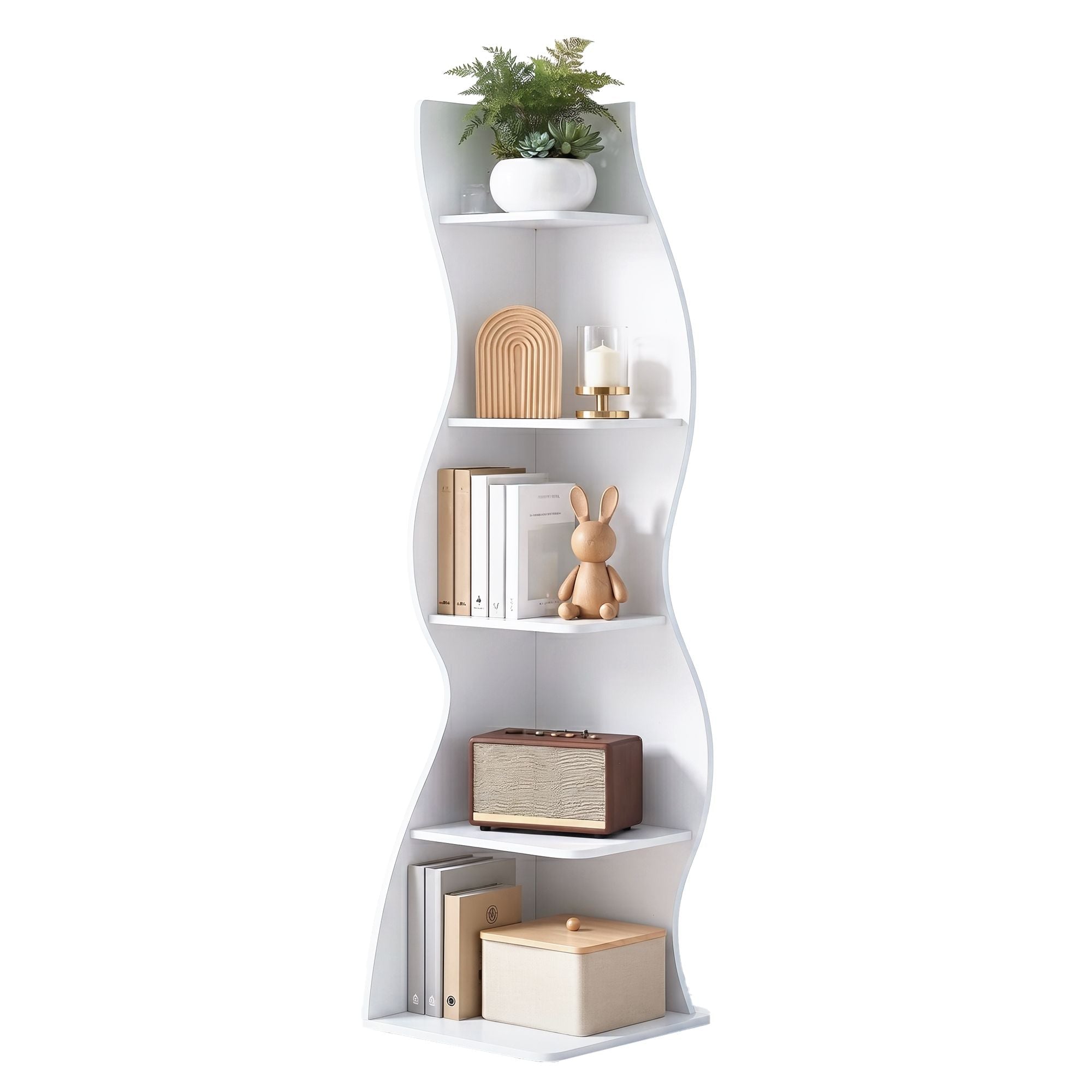 5-Tier Bookshelf Corner Shelf S-shaped Storage Rack White - Furniture > Living Room > Bookcases & Shelves - Rivercity House & Home Co. (ABN 18 642 972 209) - Affordable Modern Furniture Australia