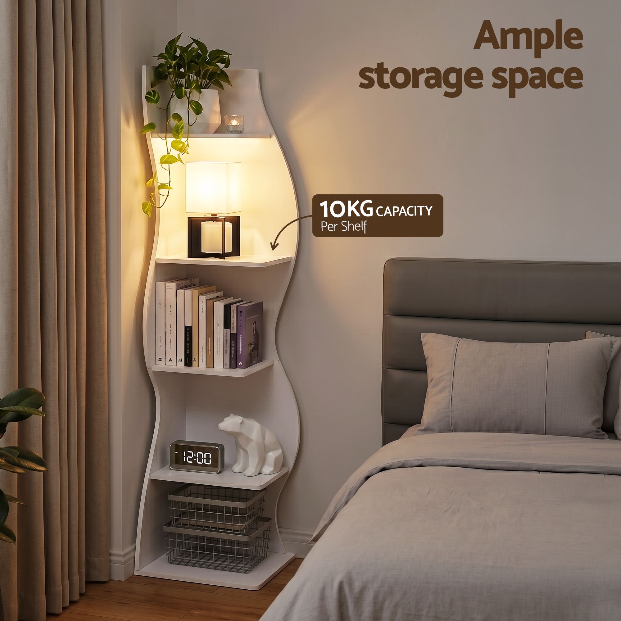 5-Tier Bookshelf Corner Shelf S-shaped Storage Rack White - Furniture > Living Room > Bookcases & Shelves - Rivercity House & Home Co. (ABN 18 642 972 209) - Affordable Modern Furniture Australia
