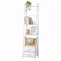 5 Tier Bookshelf Ladder Bookcase with Fabric Drawers Display Rack White