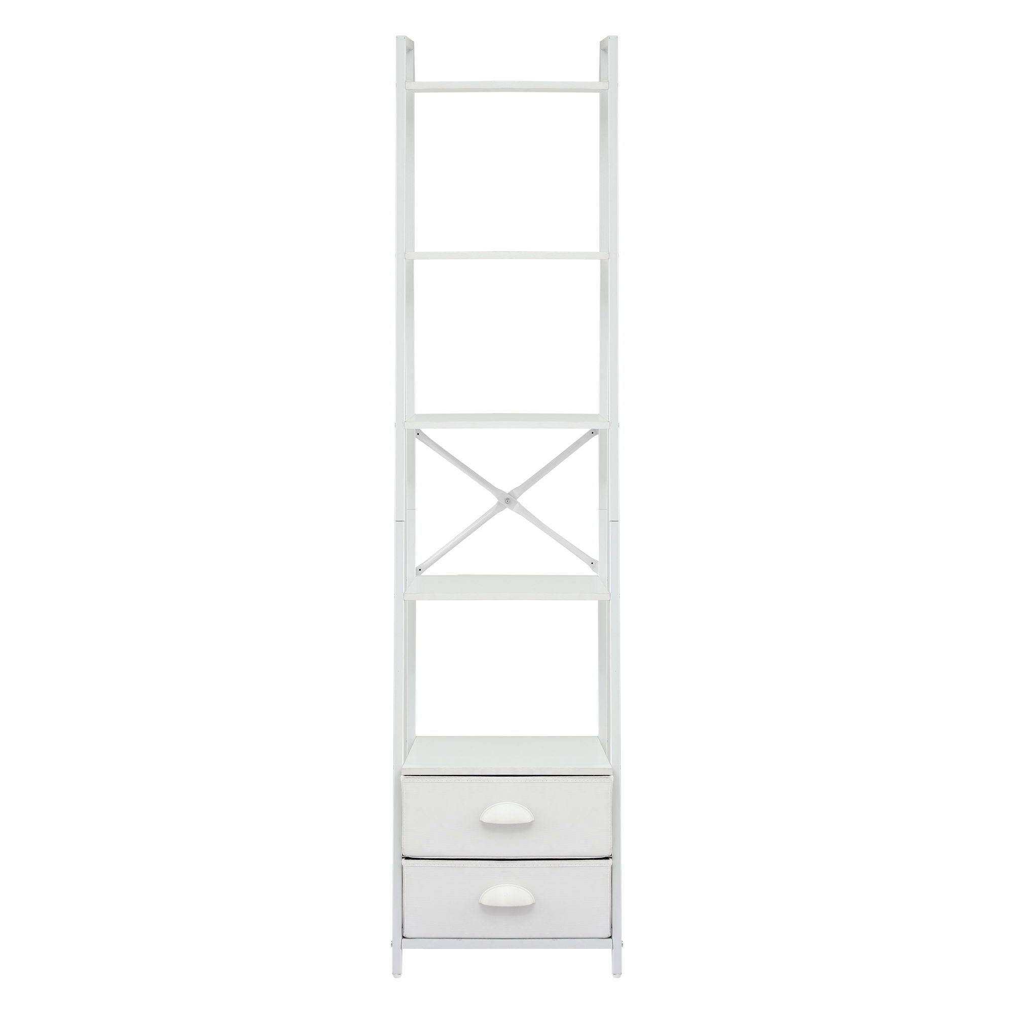 5 Tier Bookshelf Ladder Bookcase with Fabric Drawers Display Rack White - Furniture > Living Room > Bookcases & Shelves - Rivercity House & Home Co. (ABN 18 642 972 209) - Affordable Modern Furniture Australia