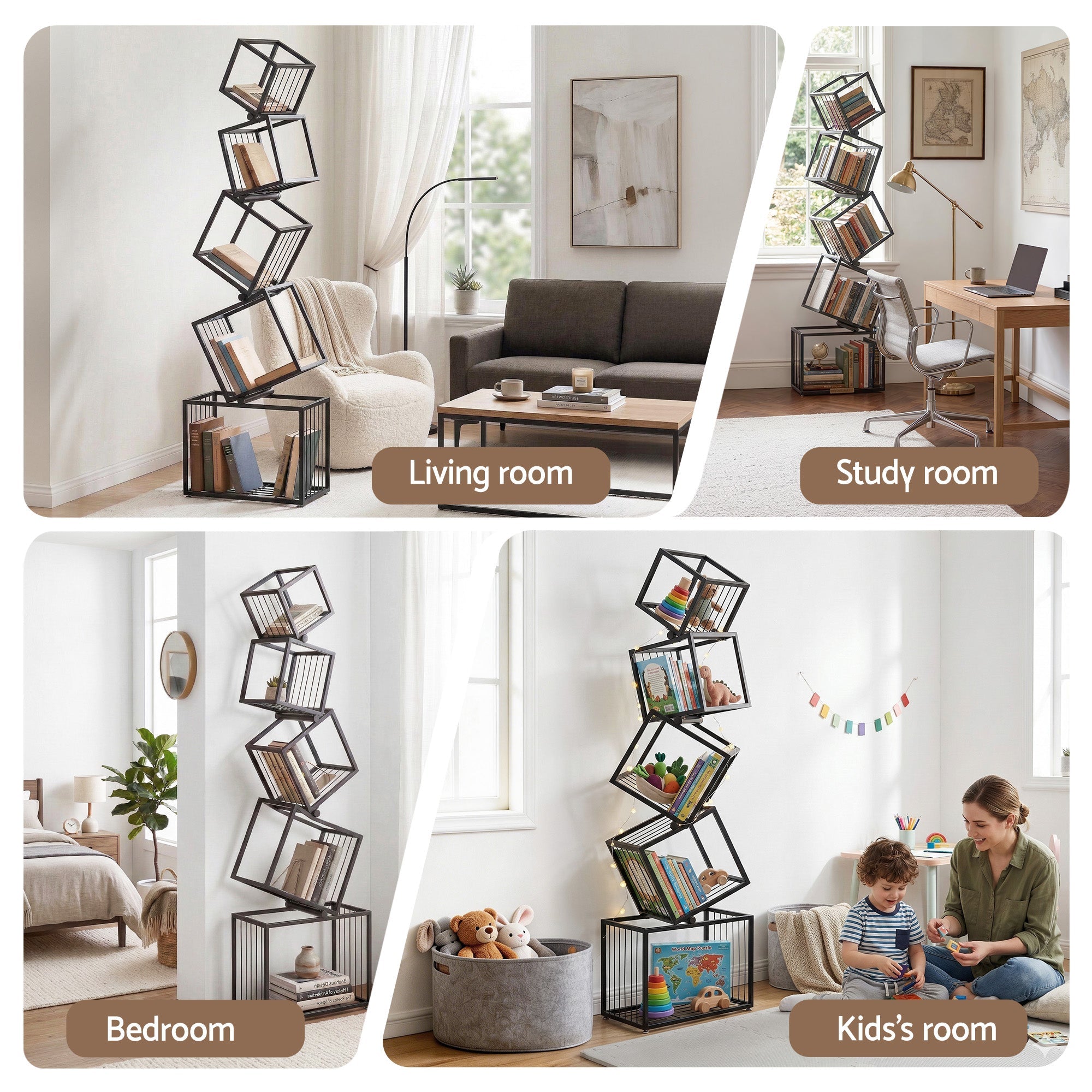 5 - Tier Bookshelf Metal Geometric Display Shelf Storage Organizer Black - Furniture > Living Room > Bookcases & Shelves - Rivercity House & Home Co. (ABN 18 642 972 209) - Affordable Modern Furniture Australia