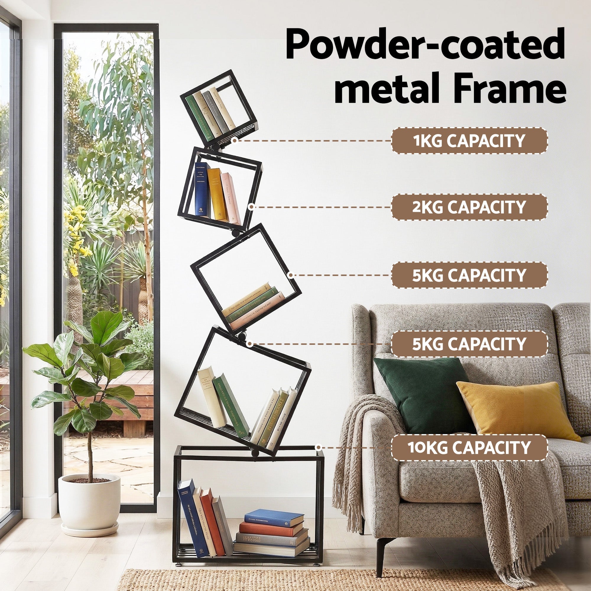 5 - Tier Bookshelf Metal Geometric Display Shelf Storage Organizer Black - Furniture > Living Room > Bookcases & Shelves - Rivercity House & Home Co. (ABN 18 642 972 209) - Affordable Modern Furniture Australia