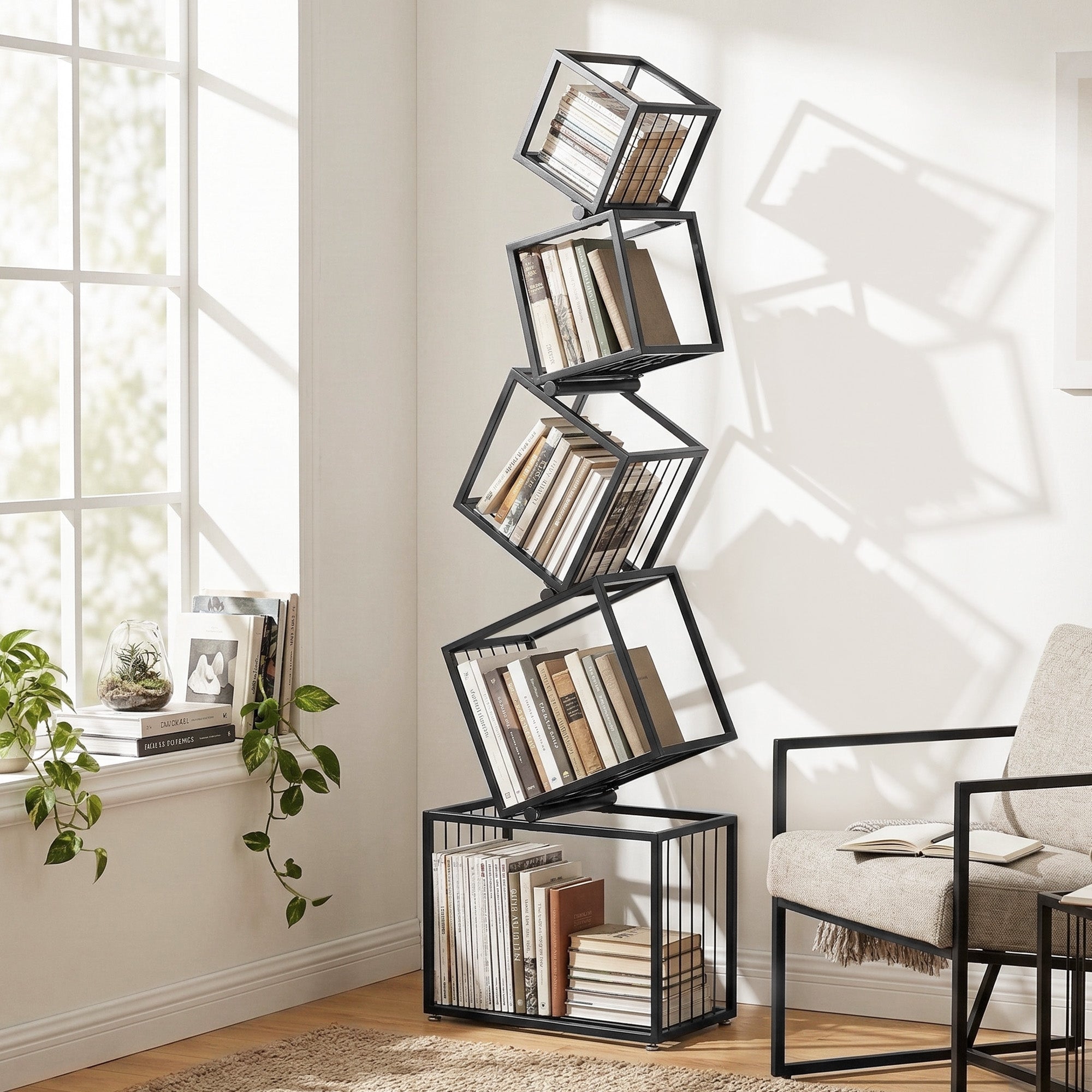 5 - Tier Bookshelf Metal Geometric Display Shelf Storage Organizer Black - Furniture > Living Room > Bookcases & Shelves - Rivercity House & Home Co. (ABN 18 642 972 209) - Affordable Modern Furniture Australia