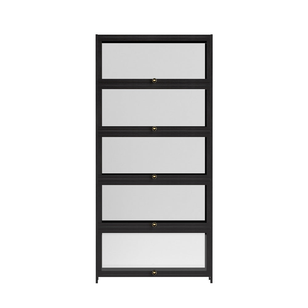 5 - Tier Display Cabinet Storage Bookshelf Clear Shelf Black - Furniture > Living Room > Bookcases & Shelves - Rivercity House & Home Co. (ABN 18 642 972 209) - Affordable Modern Furniture Australia