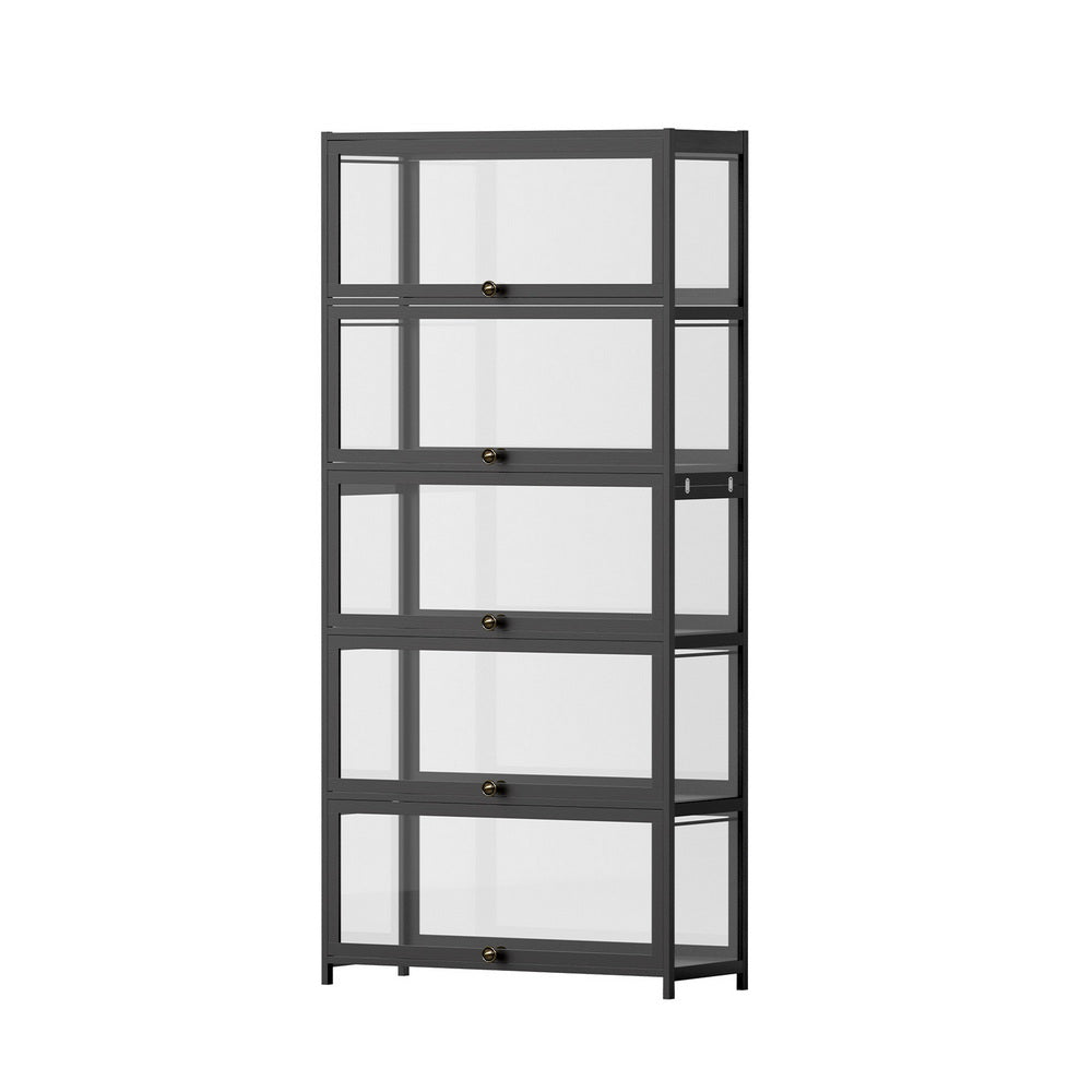 5 - Tier Display Cabinet Storage Bookshelf Clear Shelf Black - Furniture > Living Room > Bookcases & Shelves - Rivercity House & Home Co. (ABN 18 642 972 209) - Affordable Modern Furniture Australia
