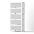 5-Tier Bamboo Frame Display Cabinet with Clear Acrylic Shelves 78.5x32x172cm - White