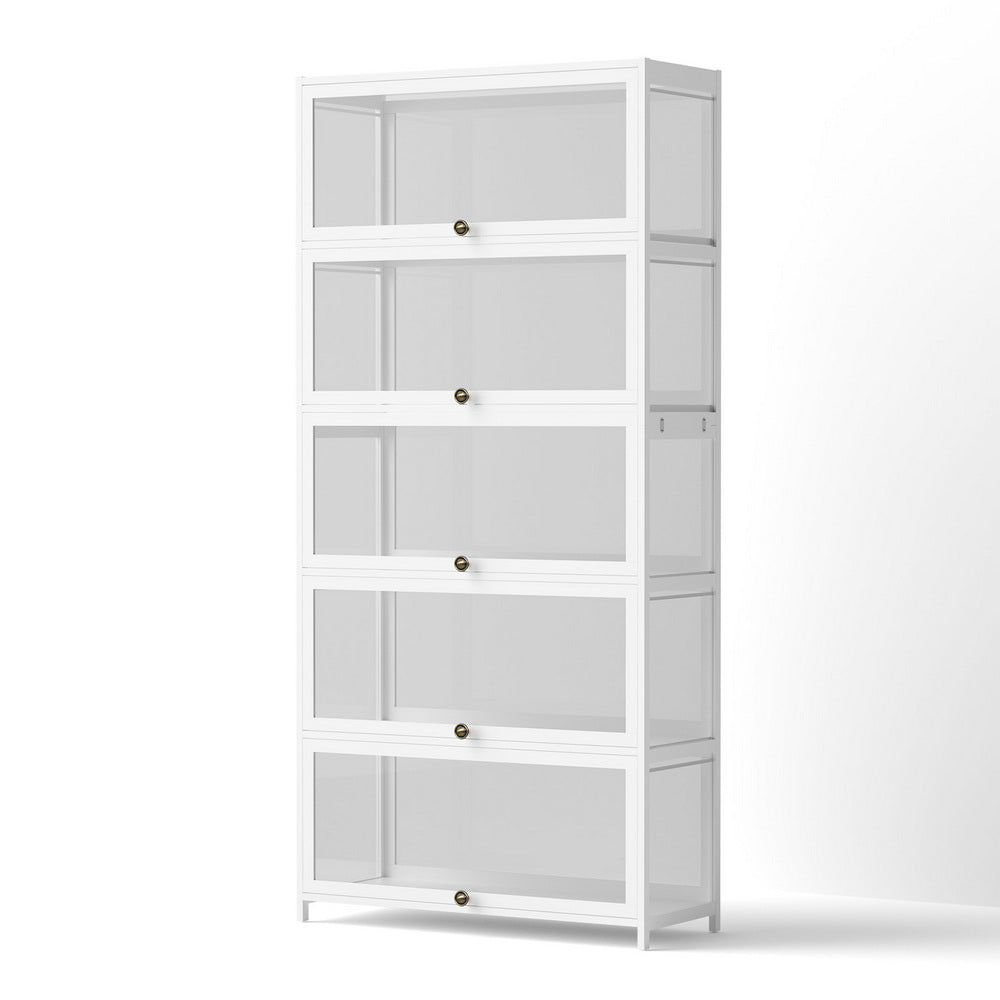 5 - Tier Display Cabinet Storage Bookshelf Clear Shelf White - Furniture > Living Room > Bookcases & Shelves - Rivercity House & Home Co. (ABN 18 642 972 209) - Affordable Modern Furniture Australia