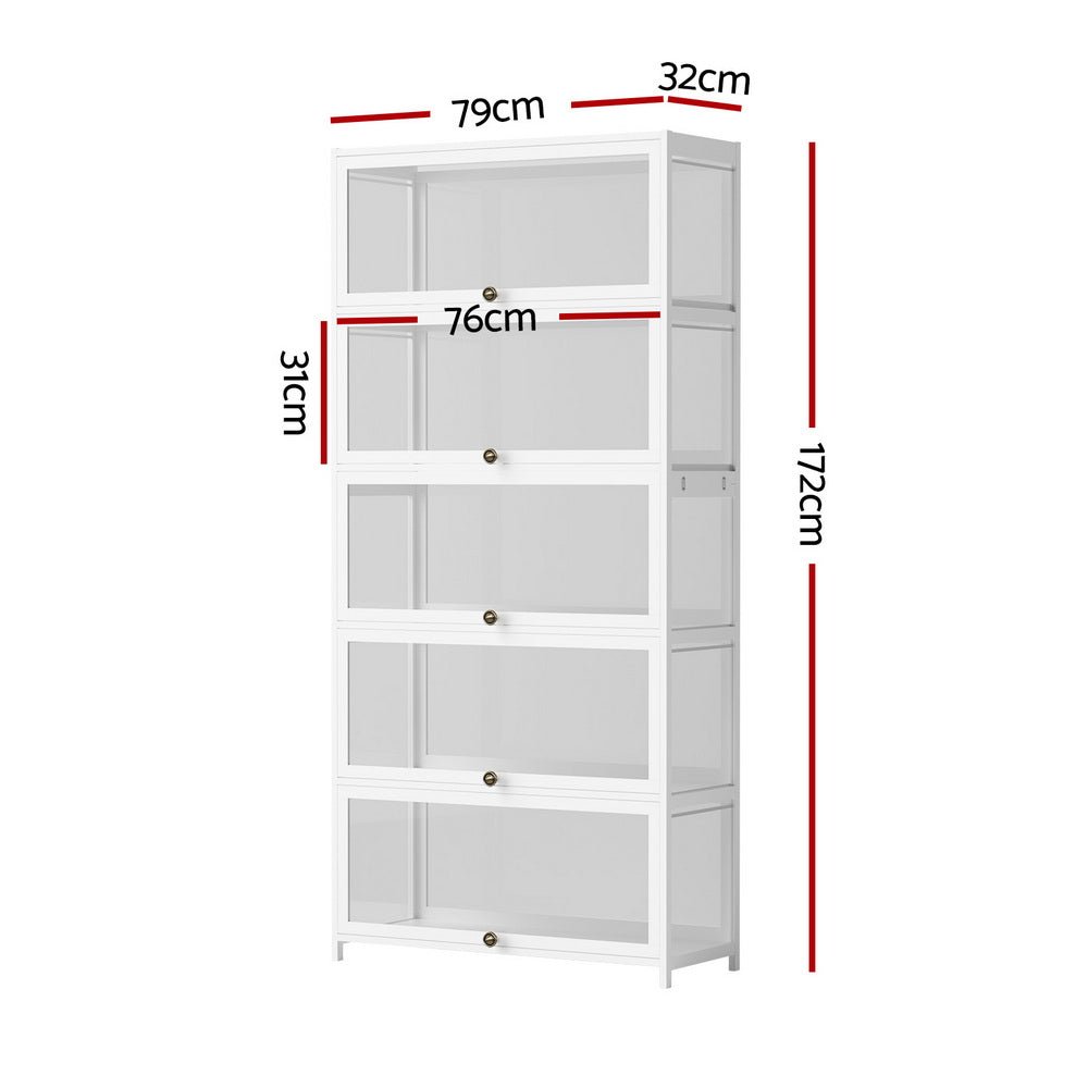 5 - Tier Display Cabinet Storage Bookshelf Clear Shelf White - Furniture > Living Room > Bookcases & Shelves - Rivercity House & Home Co. (ABN 18 642 972 209) - Affordable Modern Furniture Australia