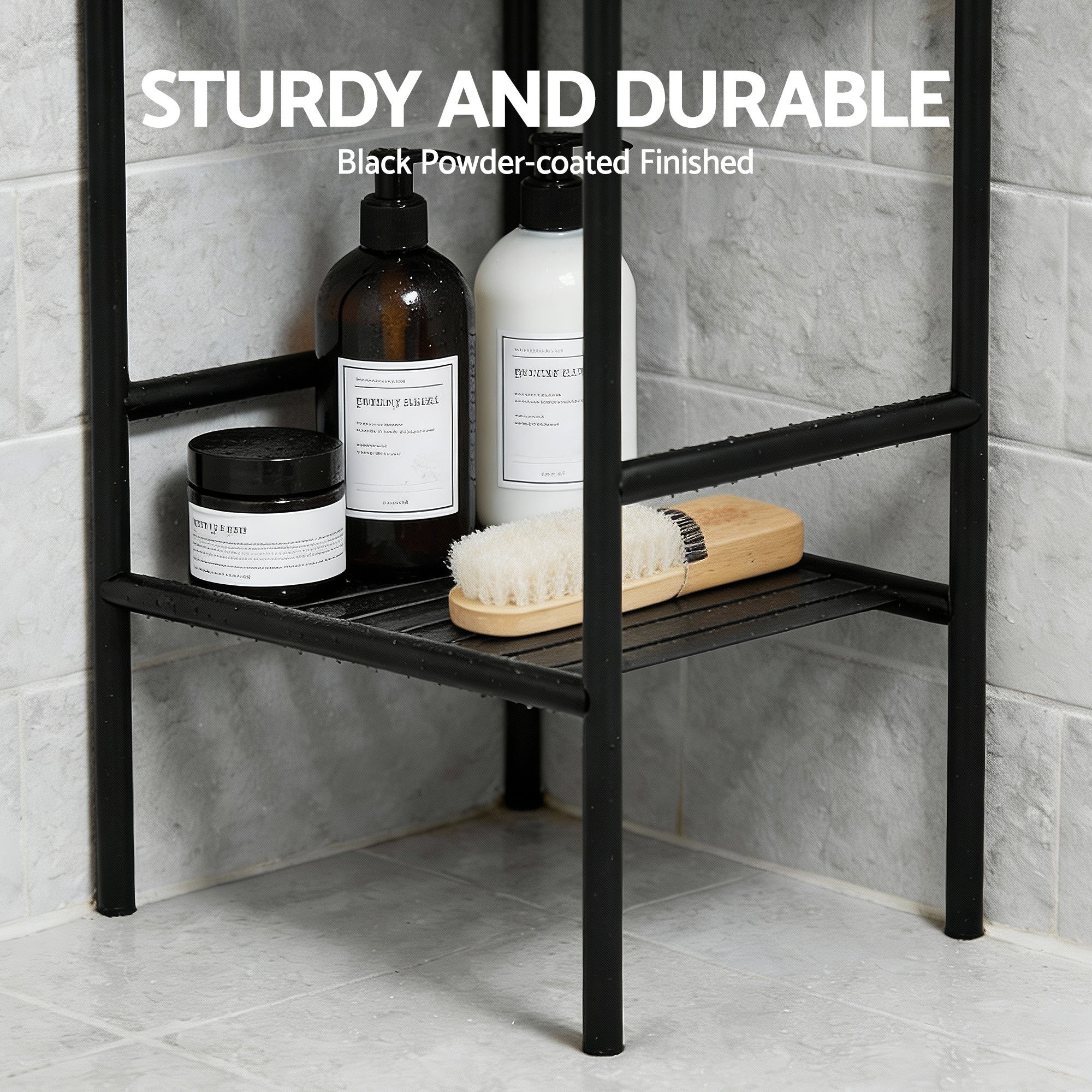 5 Tier Floor Standing Corner Shower Caddy Bathroom Organizer Black - Furniture > Bathroom > Bathroom Cabinets, Cupboards & Storage - Rivercity House & Home Co. (ABN 18 642 972 209) - Affordable Modern Furniture Australia