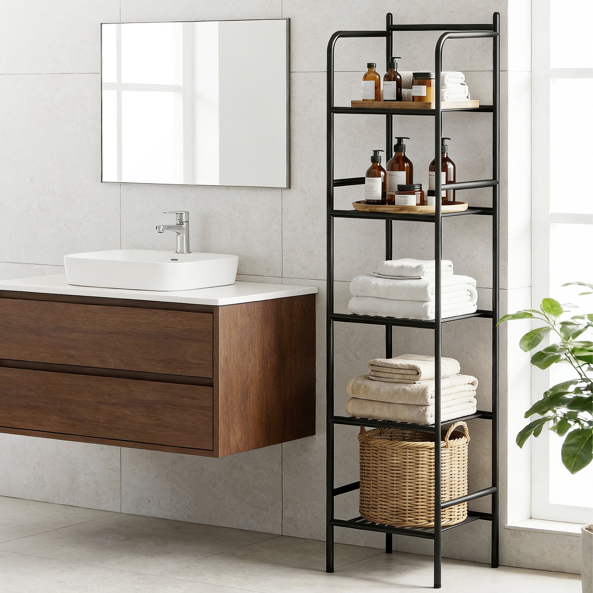 5 Tier Floor Standing Corner Shower Caddy Bathroom Organizer Black - Furniture > Bathroom > Bathroom Cabinets, Cupboards & Storage - Rivercity House & Home Co. (ABN 18 642 972 209) - Affordable Modern Furniture Australia