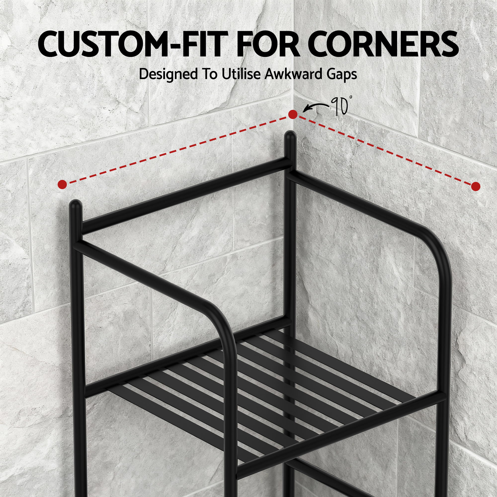 5 Tier Floor Standing Corner Shower Caddy Bathroom Organizer Black - Furniture > Bathroom > Bathroom Cabinets, Cupboards & Storage - Rivercity House & Home Co. (ABN 18 642 972 209) - Affordable Modern Furniture Australia