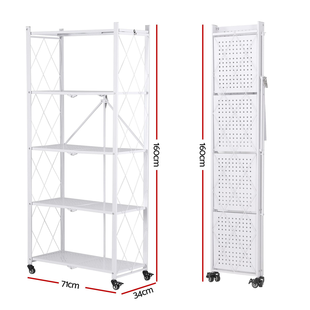 5-Tier Foldable Kitchen Bakers Rack 71x160cm Microwave Stand - White - Home & Garden > Kitchenware > Kitchen Utensils - Rivercity House & Home Co. (ABN 18 642 972 209) - Affordable Modern Furniture Australia