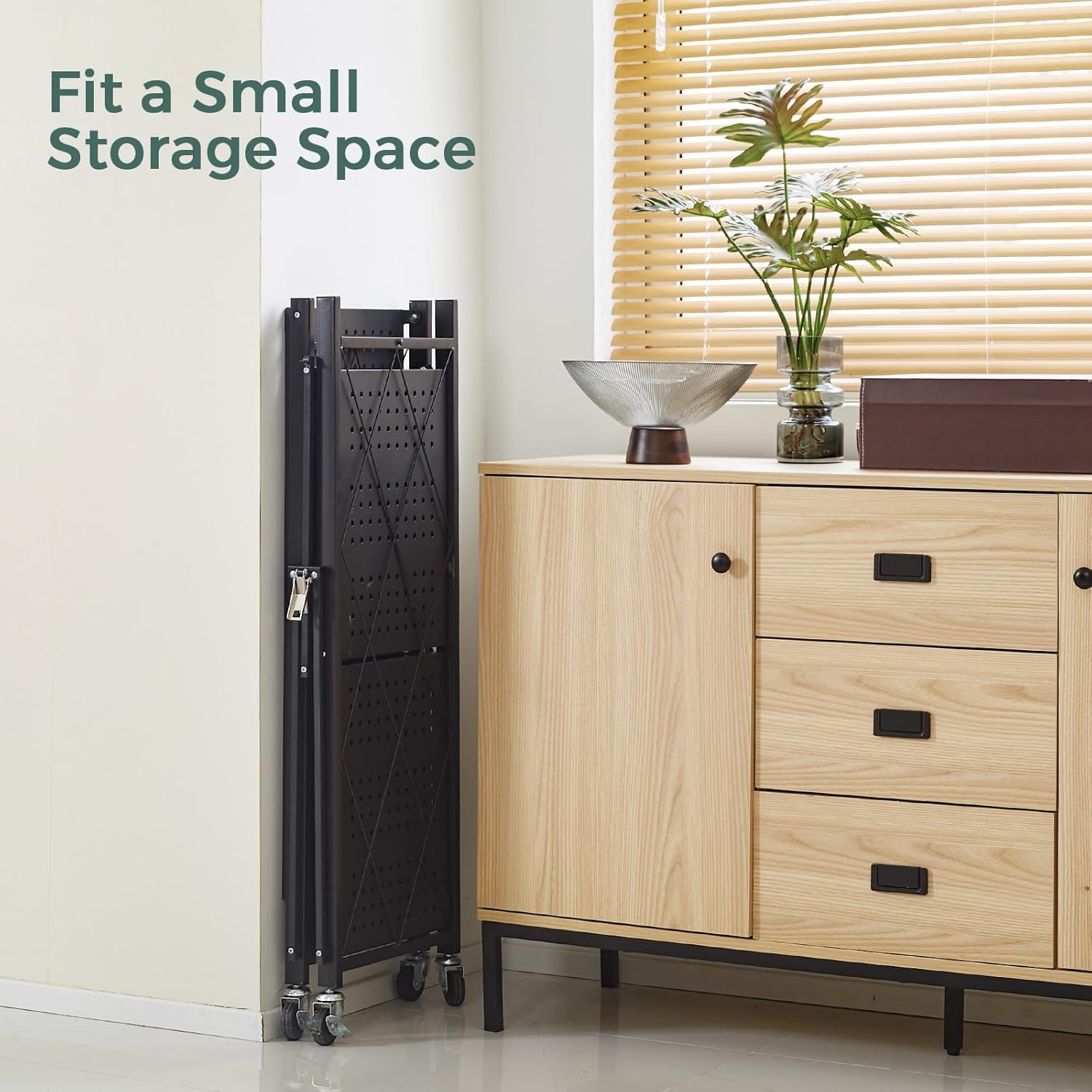 5 - Tier Foldable Storage Shelf with Wheels for Kitchen, Garage, Pantry or Basement (Black) - Furniture > Dining > Kitchen & Dining Trolleys - Rivercity House & Home Co. (ABN 18 642 972 209) - Affordable Modern Furniture Australia