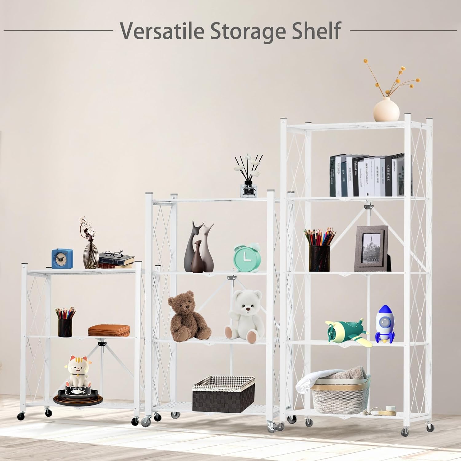 5 - Tier Foldable Storage Shelf with Wheels for Kitchen, Garage, Pantry or Basement (White) - Furniture > Dining > Kitchen & Dining Trolleys - Rivercity House & Home Co. (ABN 18 642 972 209) - Affordable Modern Furniture Australia