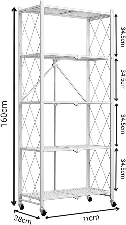 5 - Tier Foldable Storage Shelf with Wheels for Kitchen, Garage, Pantry or Basement (White) - Furniture > Dining > Kitchen & Dining Trolleys - Rivercity House & Home Co. (ABN 18 642 972 209) - Affordable Modern Furniture Australia