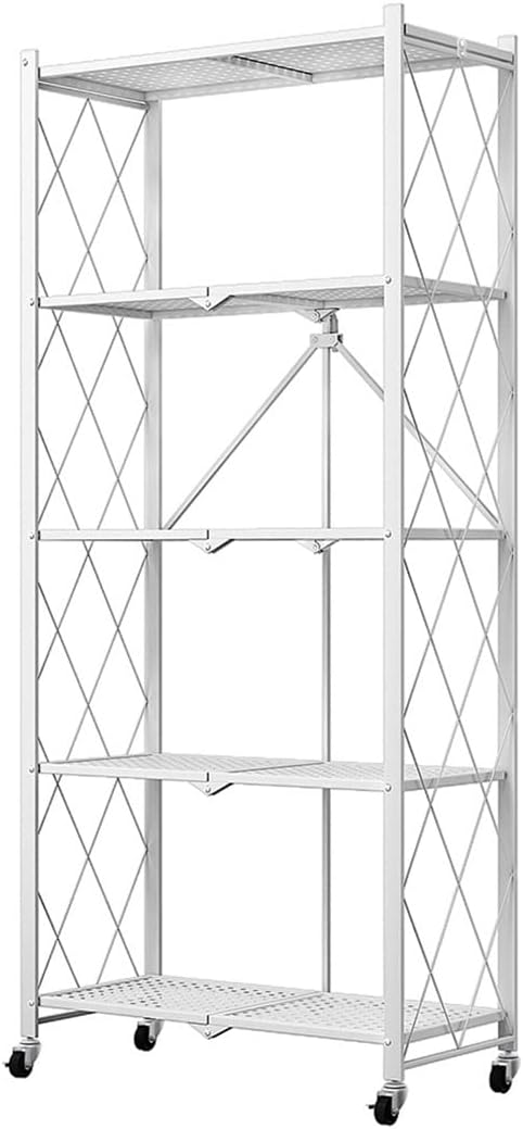 5 - Tier Foldable Storage Shelf with Wheels for Kitchen, Garage, Pantry or Basement (White) - Furniture > Dining > Kitchen & Dining Trolleys - Rivercity House & Home Co. (ABN 18 642 972 209) - Affordable Modern Furniture Australia