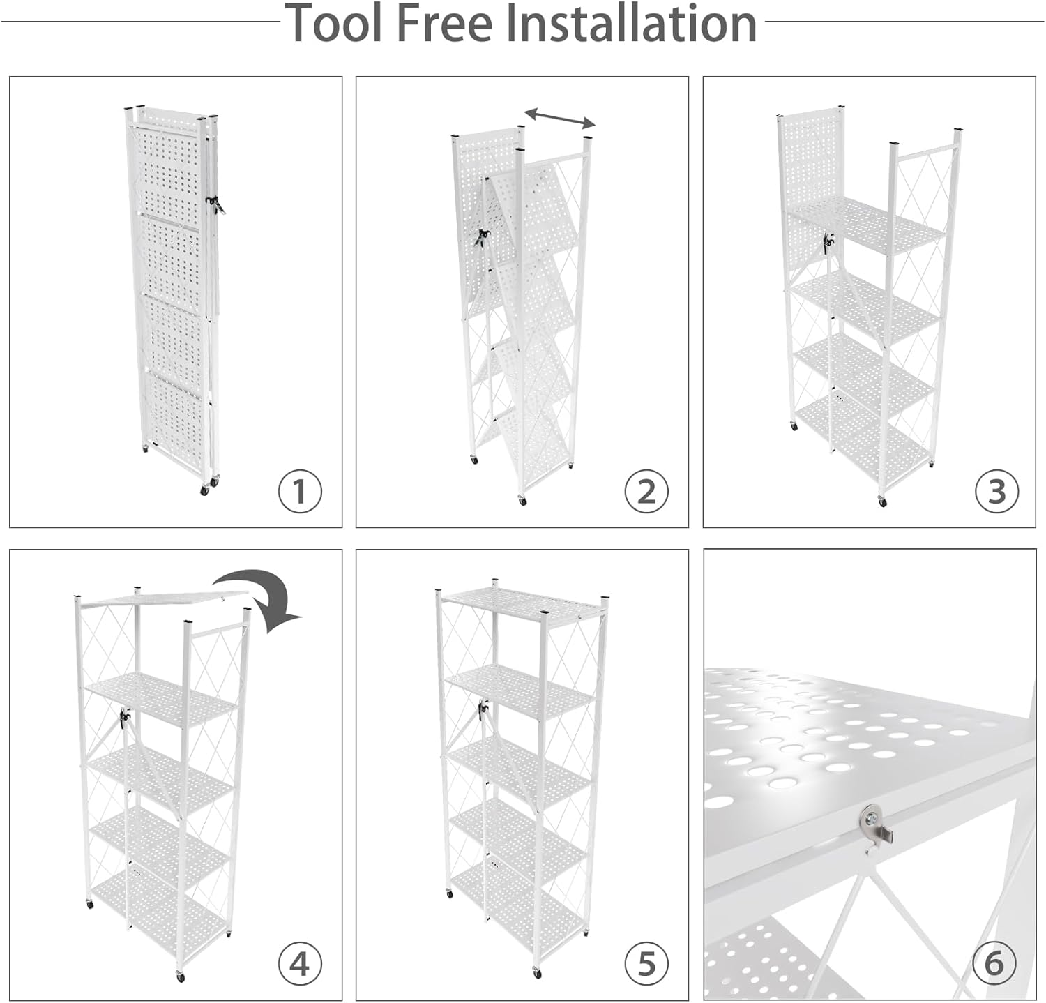 5 - Tier Foldable Storage Shelf with Wheels for Kitchen, Garage, Pantry or Basement (White) - Furniture > Dining > Kitchen & Dining Trolleys - Rivercity House & Home Co. (ABN 18 642 972 209) - Affordable Modern Furniture Australia