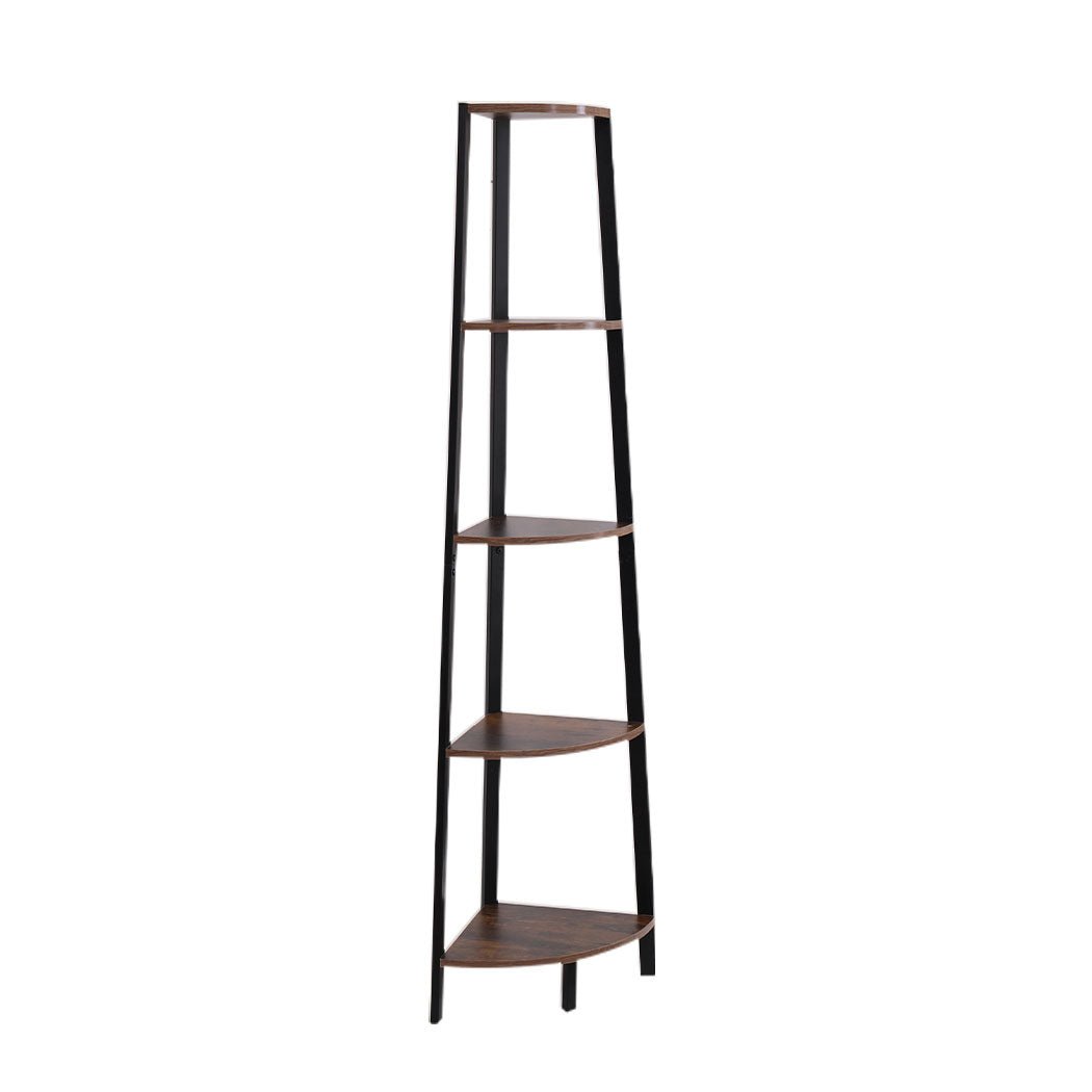 5 Tier Industrial Corner Shelf Ladder Bookcase - Brown - Rivercity House & Home Co. (ABN 18 642 972 209) - Affordable Modern Furniture Australia