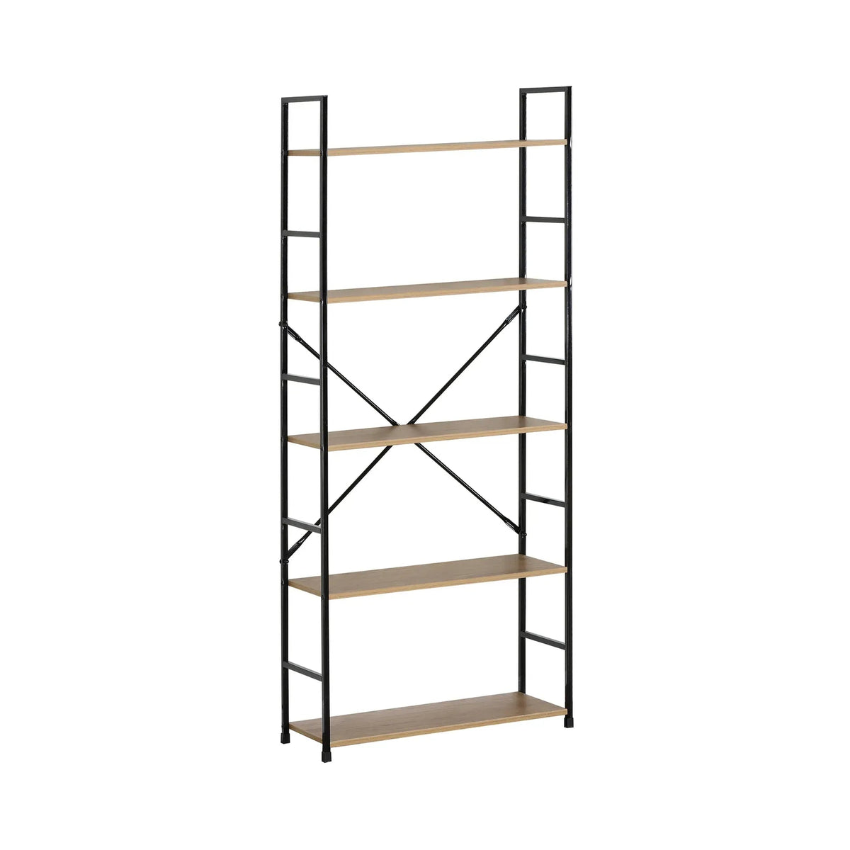 5 Tier Industrial Steel and MDF Bookshelf with X-Brace Crossbar - Brown Rustic - Furniture > Living Room > Bookcases & Shelves - Rivercity House & Home Co. (ABN 18 642 972 209) - Affordable Modern Furniture Australia