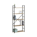 5 Tier Industrial Steel and MDF Bookshelf with X-Brace Crossbar - Brown Rustic
