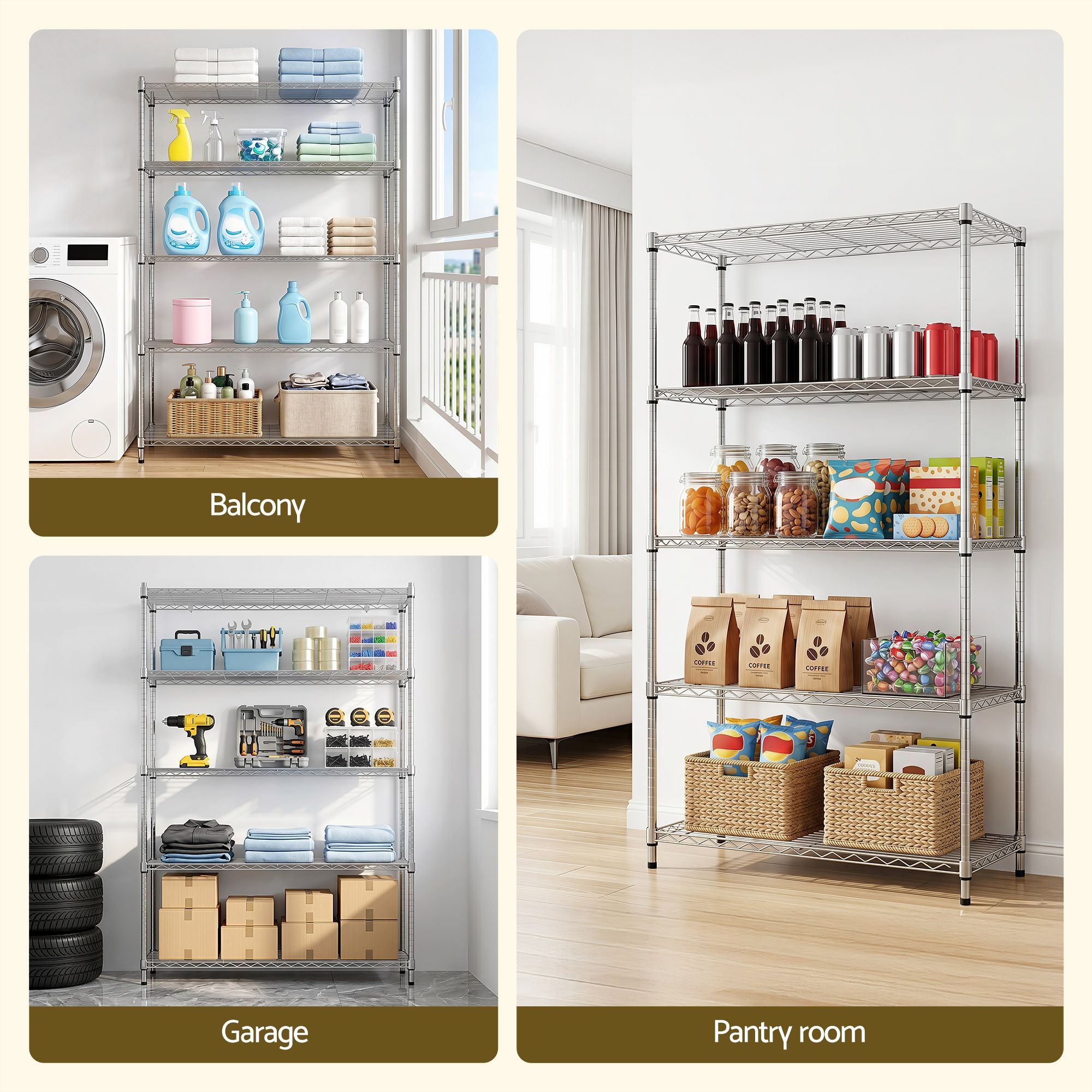 5 - Tier Kitchen Rack Shelf Shelving 120x45x179CM Adjustable Metal Storage Shelves - Home & Garden > Kitchenware > Kitchen Utensils - Rivercity House & Home Co. (ABN 18 642 972 209) - Affordable Modern Furniture Australia