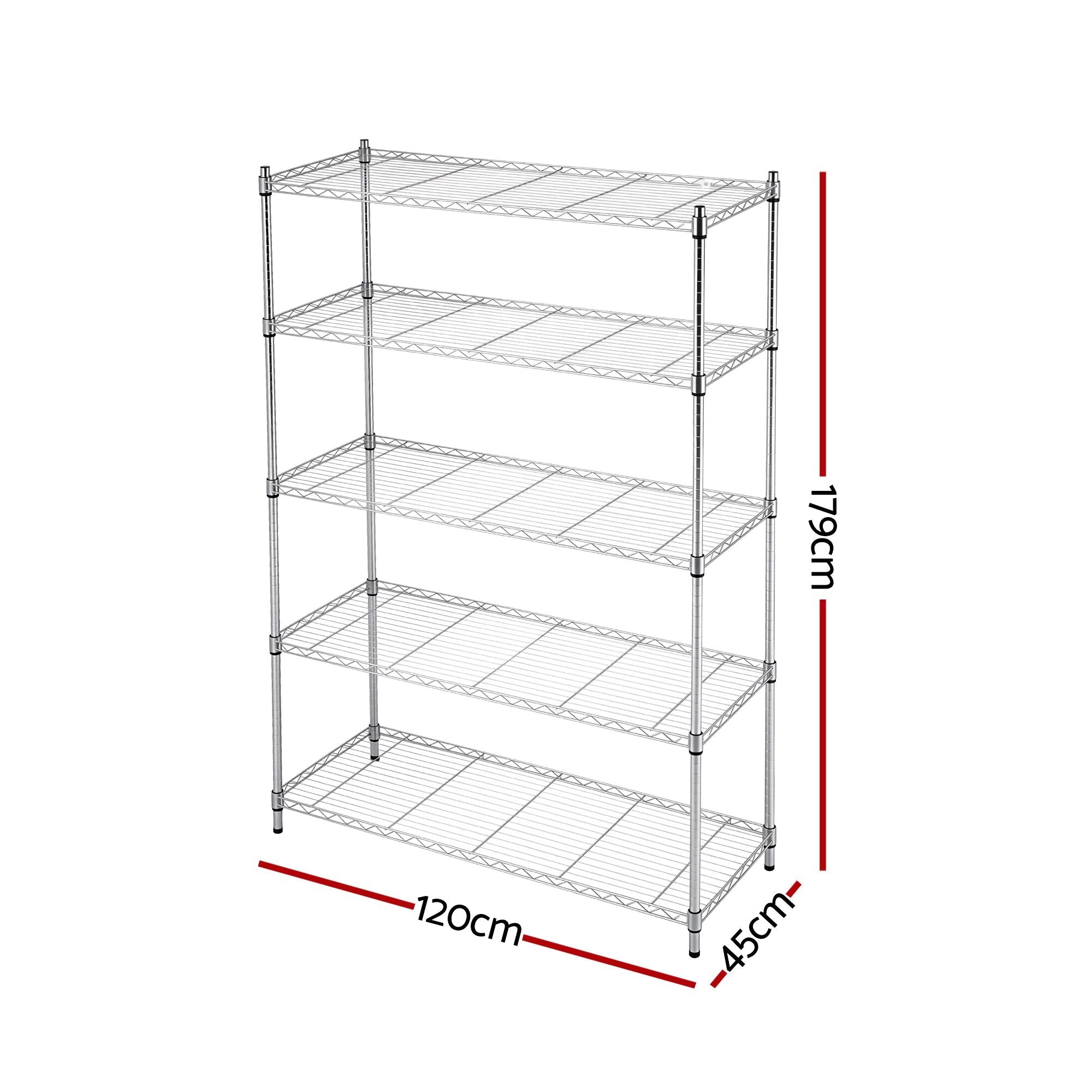 5 - Tier Kitchen Rack Shelf Shelving 120x45x179CM Adjustable Metal Storage Shelves - Home & Garden > Kitchenware > Kitchen Utensils - Rivercity House & Home Co. (ABN 18 642 972 209) - Affordable Modern Furniture Australia