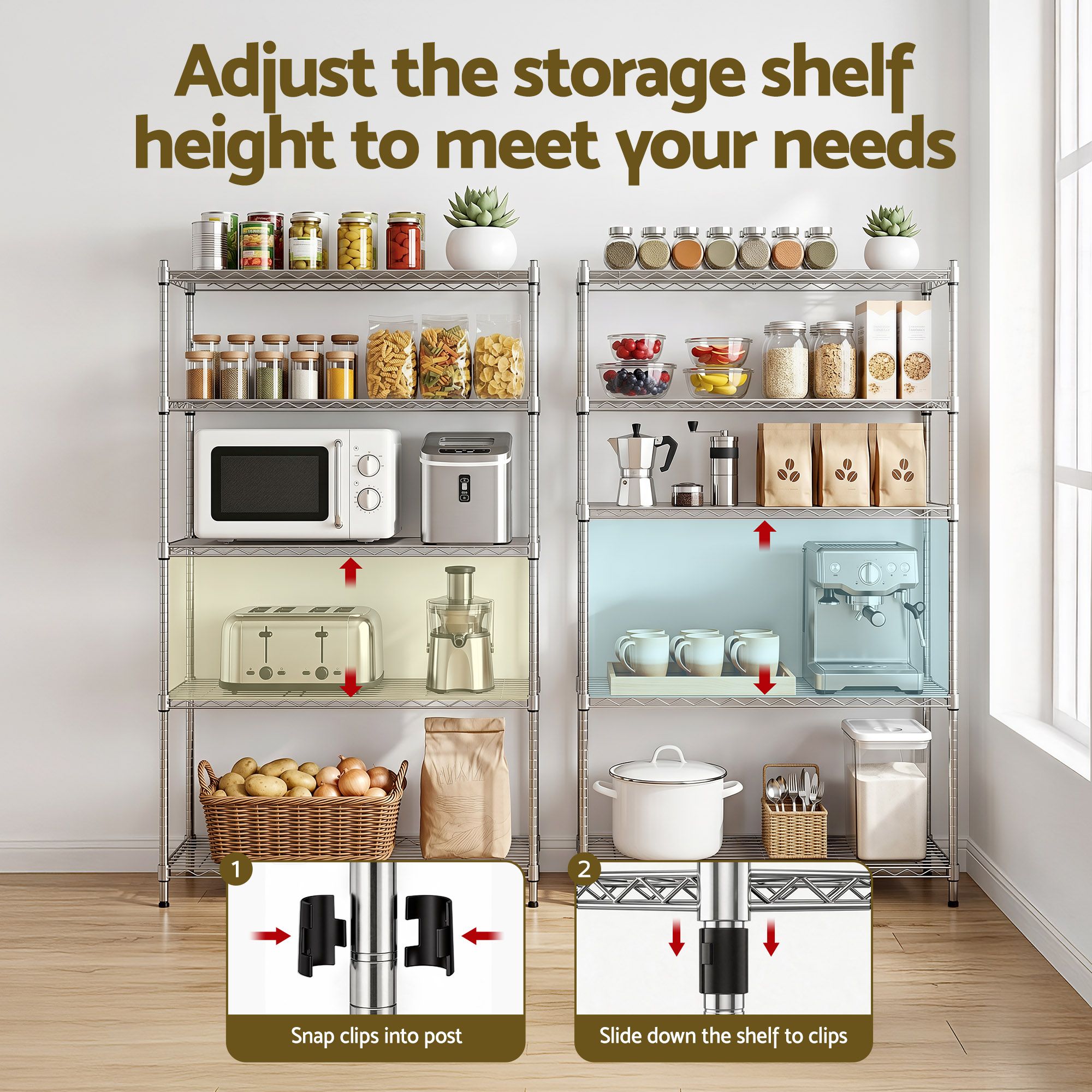 5 - Tier Kitchen Rack Shelf Shelving 120x45x179CM Adjustable Metal Storage Shelves - Home & Garden > Kitchenware > Kitchen Utensils - Rivercity House & Home Co. (ABN 18 642 972 209) - Affordable Modern Furniture Australia