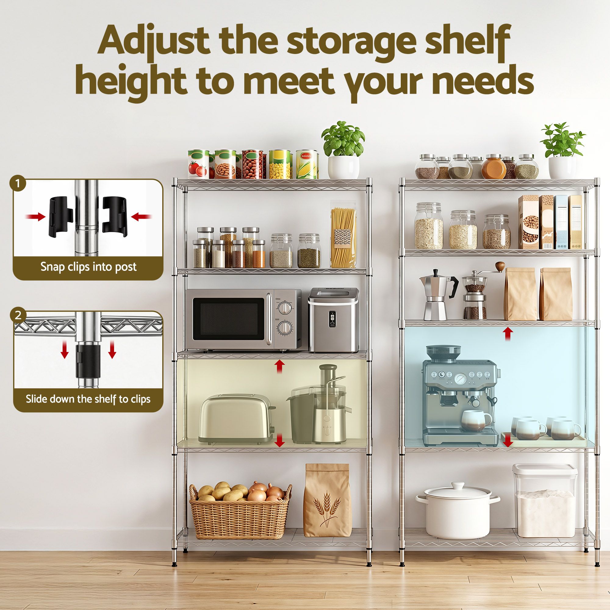 5 - Tier Kitchen Rack Shelf Shelving 90x35x182CM Adjustable Metal Storage Shelves - Home & Garden > Kitchenware > Kitchen Utensils - Rivercity House & Home Co. (ABN 18 642 972 209) - Affordable Modern Furniture Australia